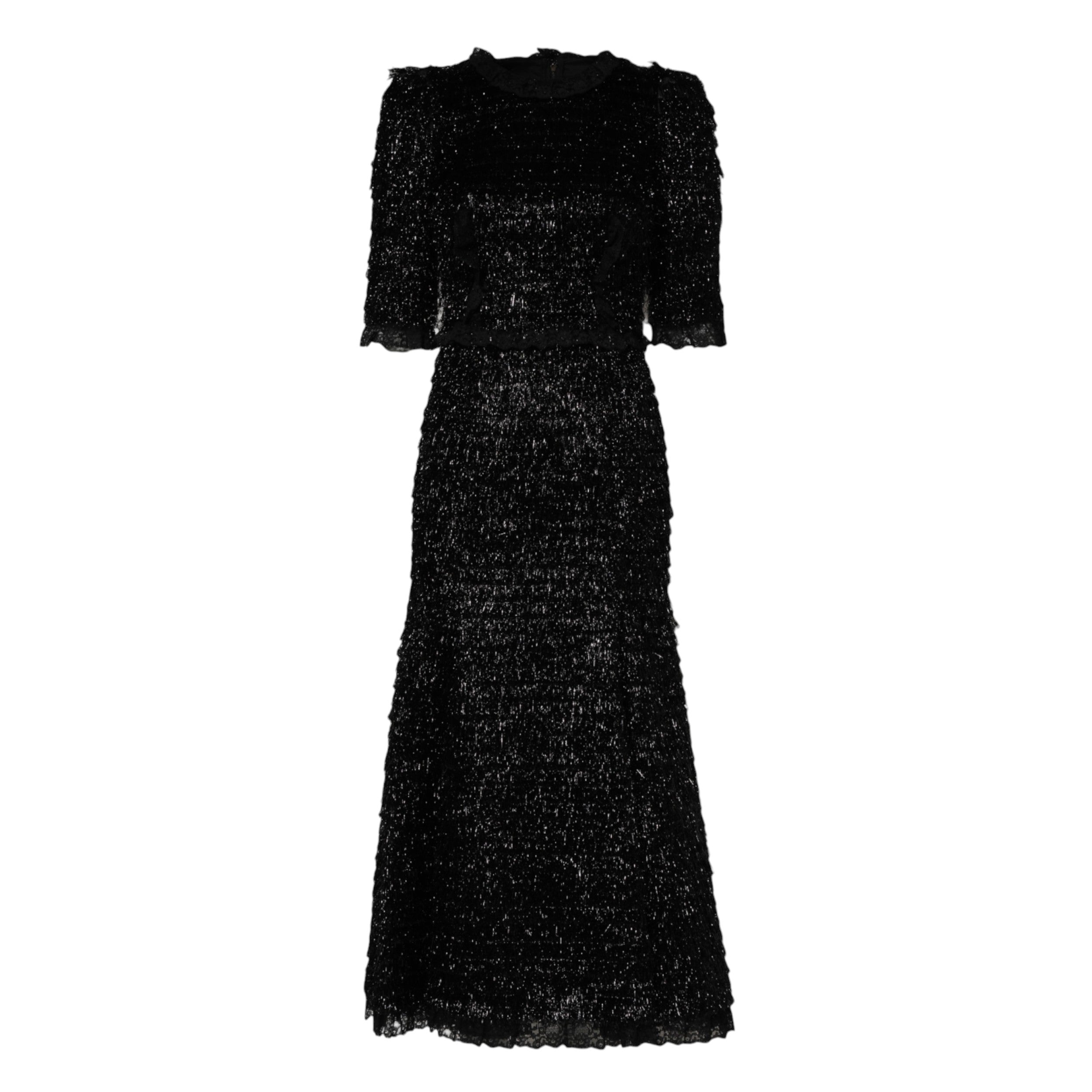 Dolce &amp; Gabbana Metallic Sort Polyester A-formet Midikjole
