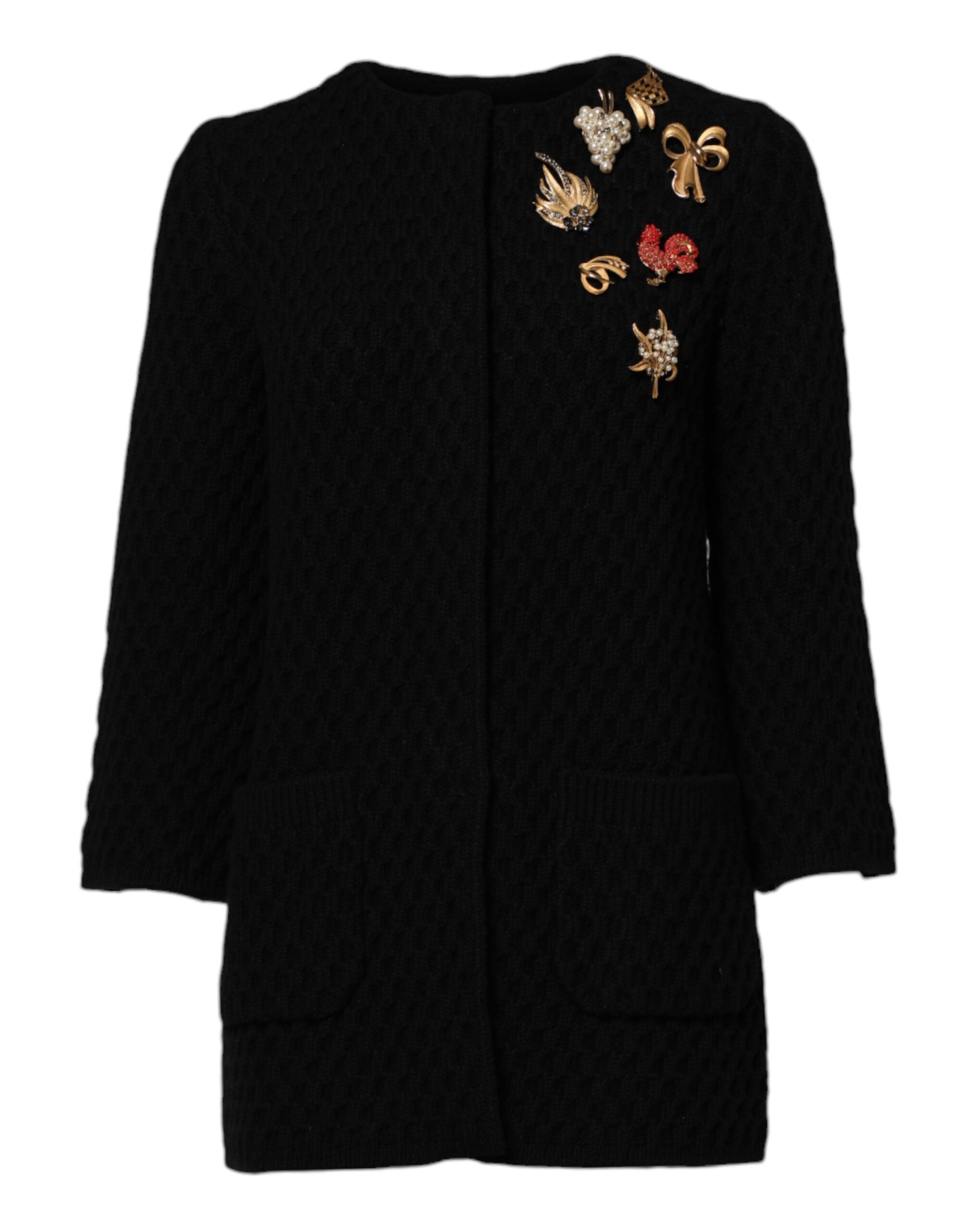 Dolce &amp; Gabbana Sort Cashmere Quiltet Jakke med Udsmykning