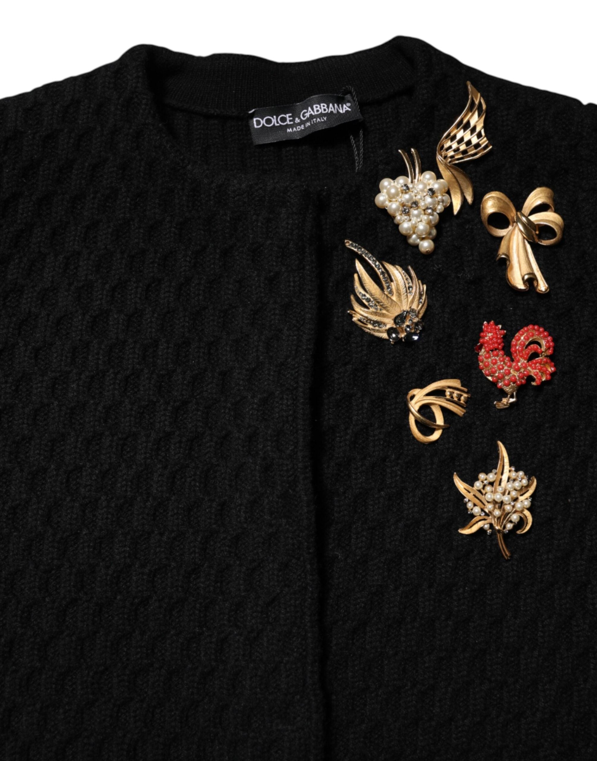 Dolce &amp; Gabbana Sort Cashmere Quiltet Jakke med Udsmykning
