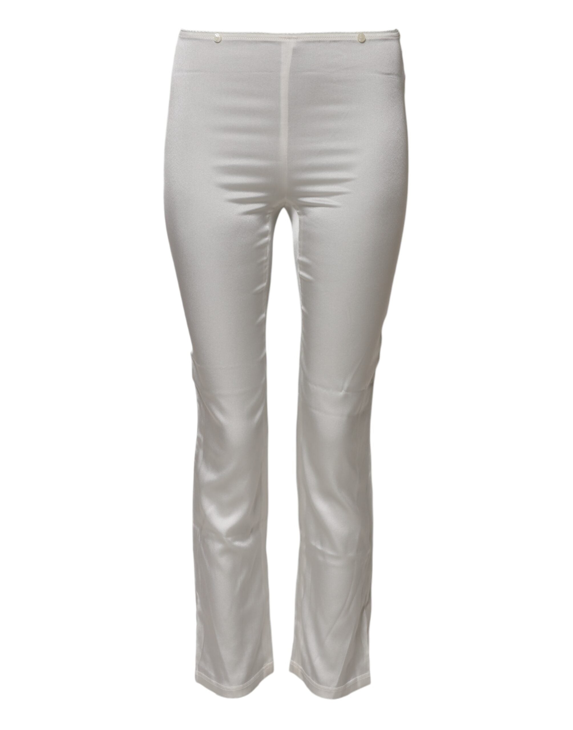Dolce &amp; Gabbana Elfenbensfarvede Silke Tapered High Waist Bukser