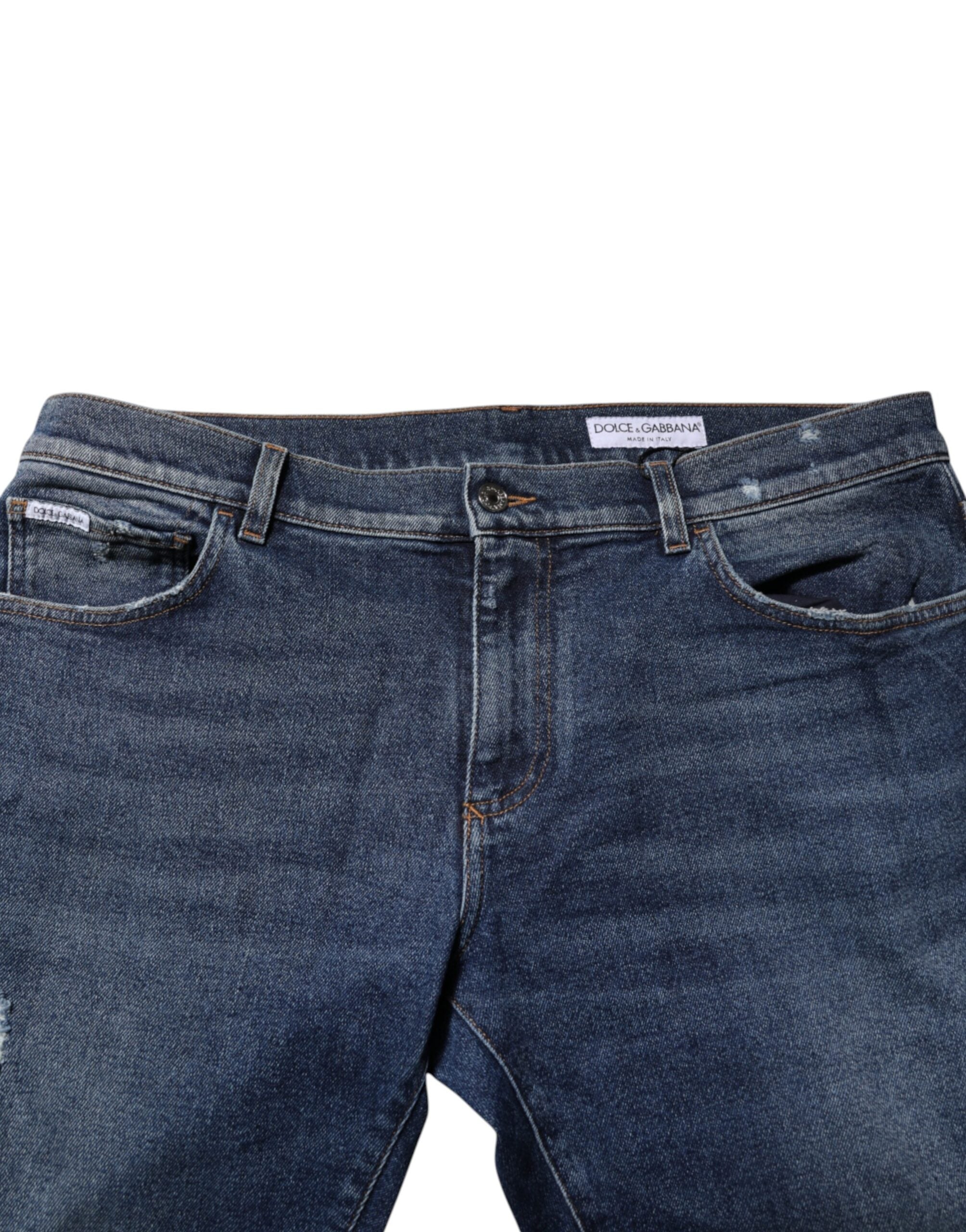 Dolce &amp; Gabbana Blå Bomuld Mellemhøj Taljede Lige Denim Jeans 