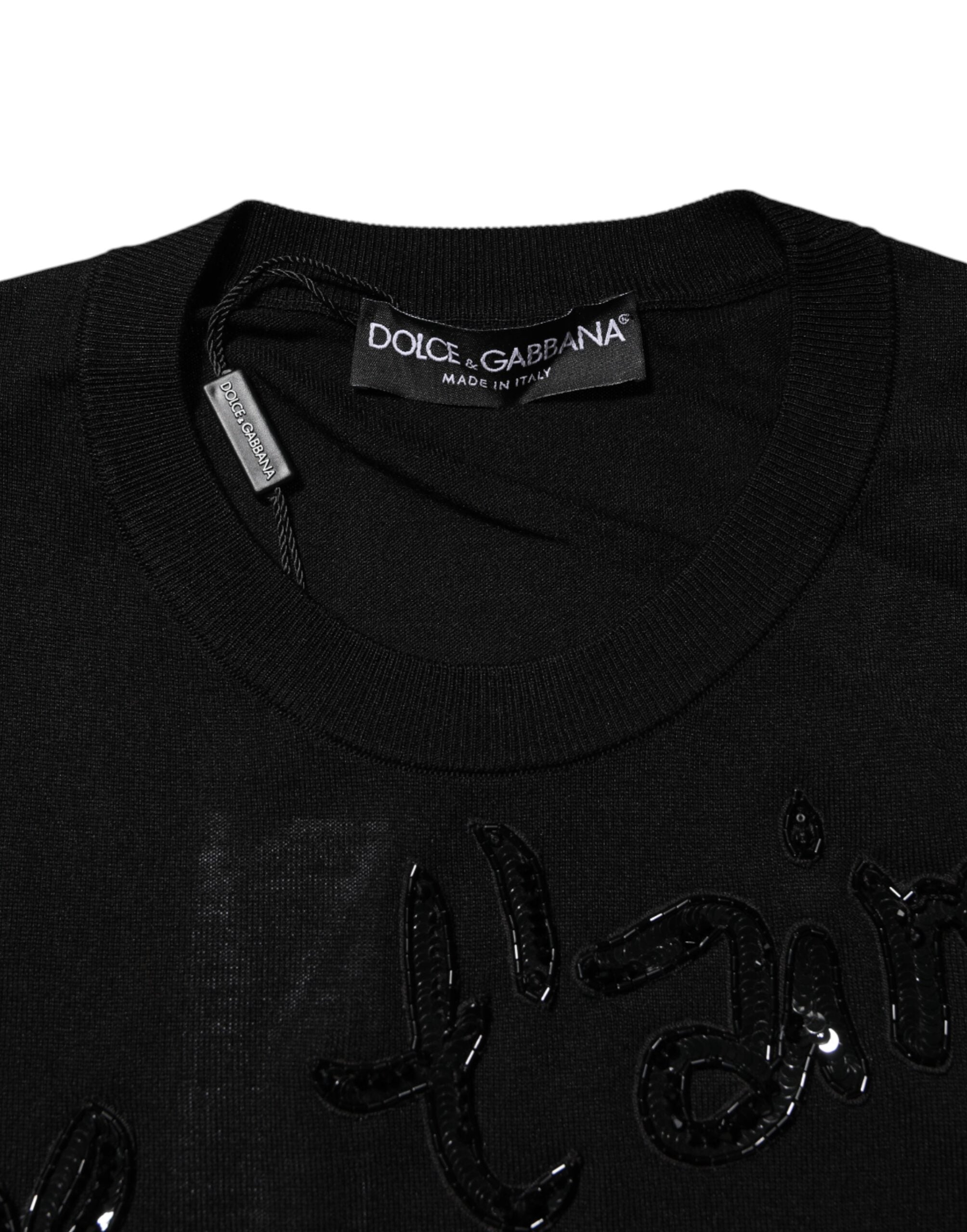 Dolce &amp; Gabbana Sort Rose Pailletudsmykning Blusetop