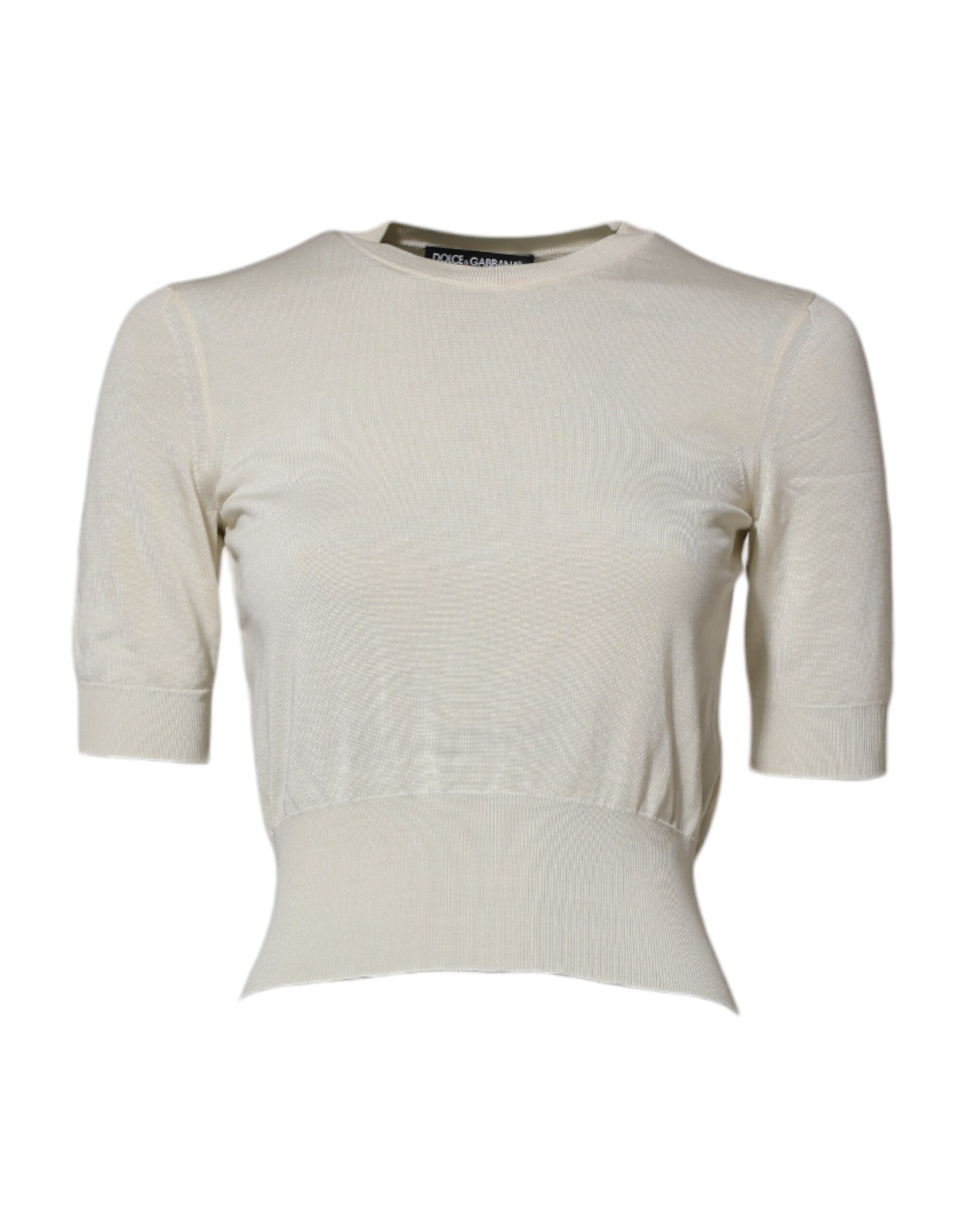 Dolce &amp; Gabbana Hvid Silke Kortærmet Bluse Pullover Top