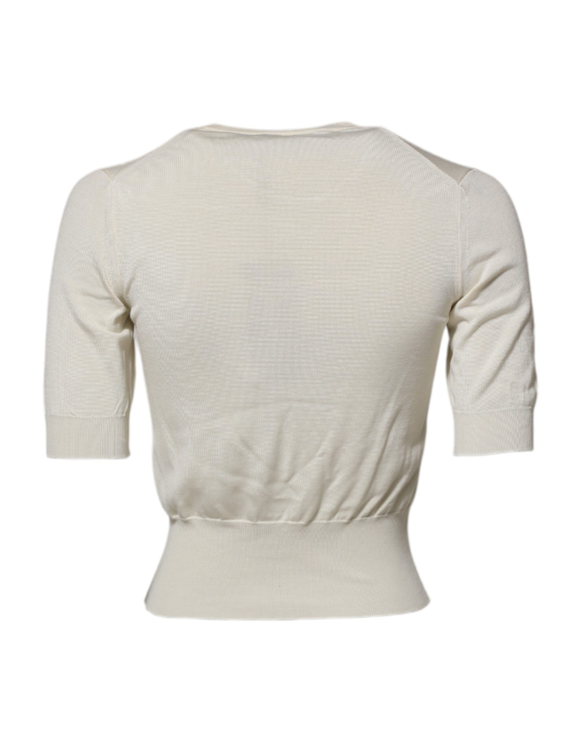 Dolce &amp; Gabbana Hvid Silke Kortærmet Bluse Pullover Top
