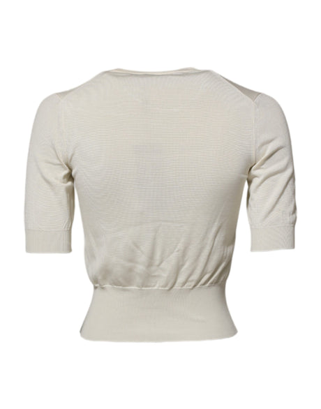 Dolce &amp; Gabbana Hvid Silke Kortærmet Bluse Pullover Top