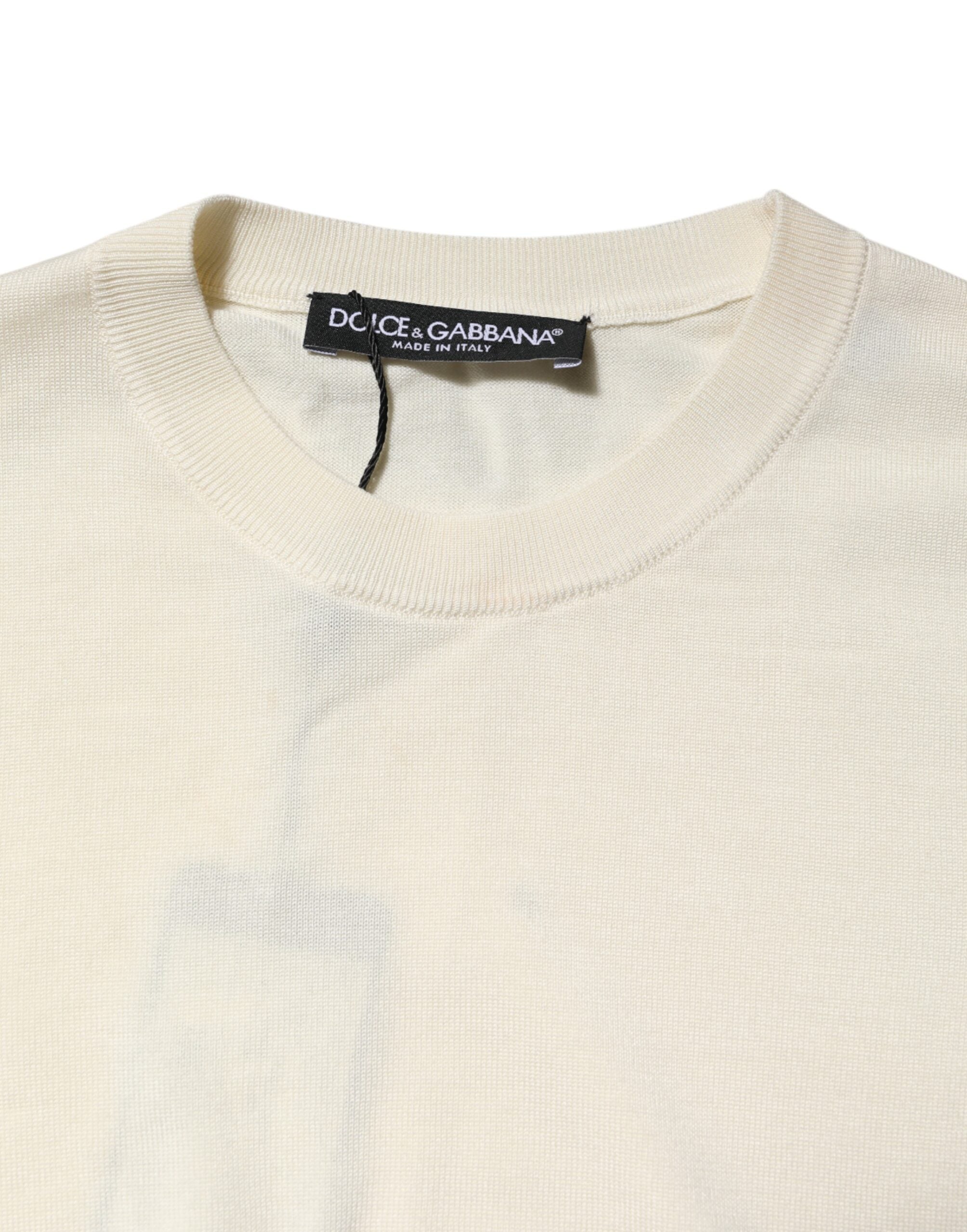 Dolce &amp; Gabbana Hvid Silke Kortærmet Bluse Pullover Top