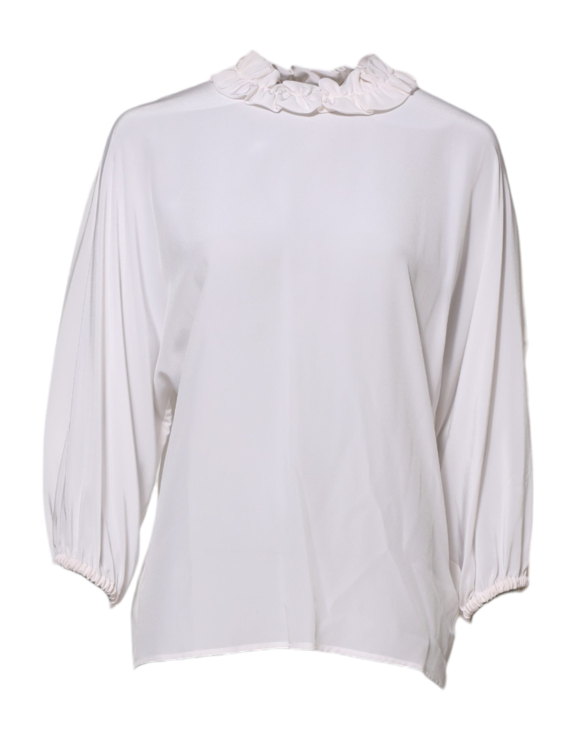 Dolce &amp; Gabbana Hvid Bluse med Flæseudskæring og Pullover-Top