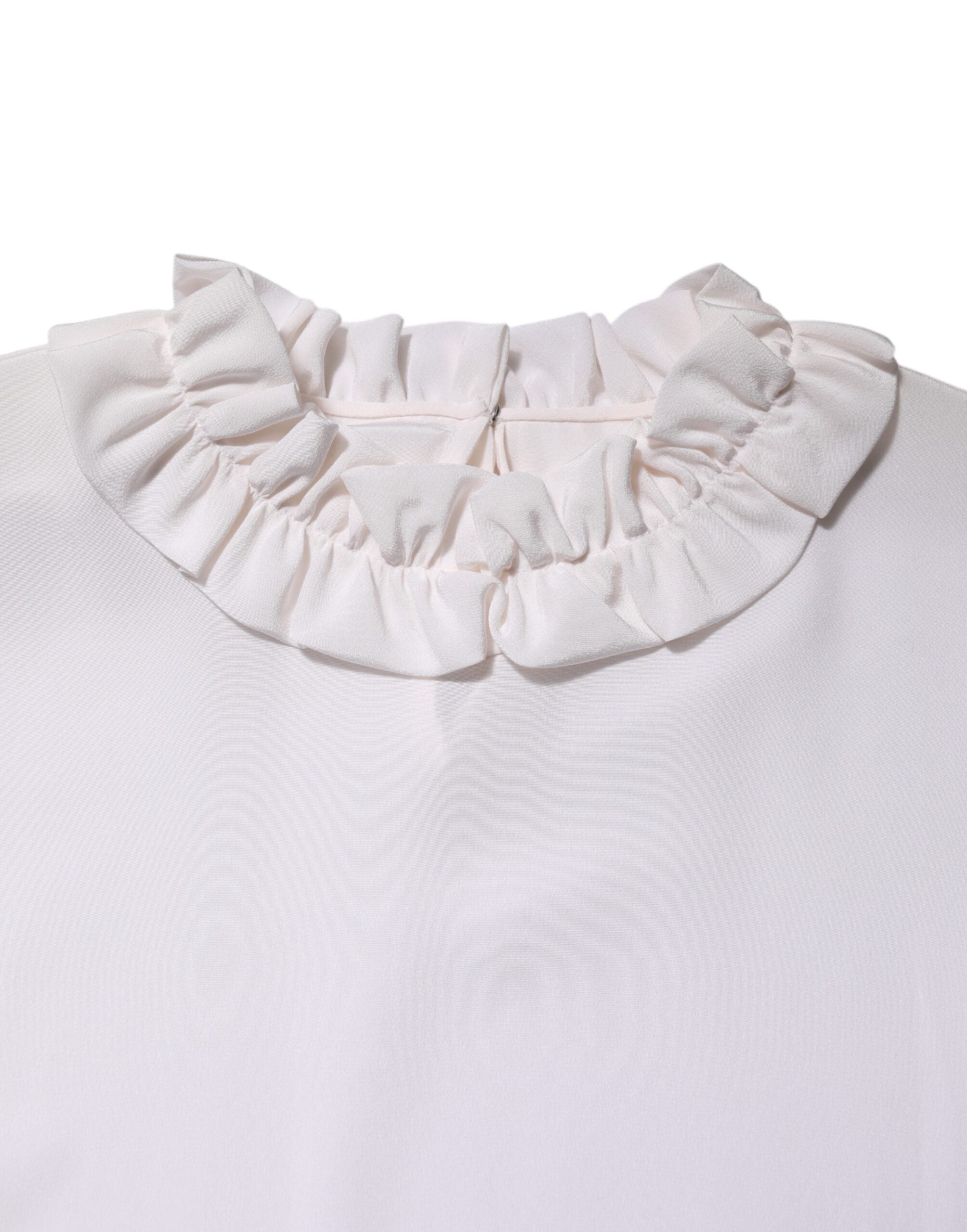 Dolce &amp; Gabbana Hvid Bluse med Flæseudskæring og Pullover-Top