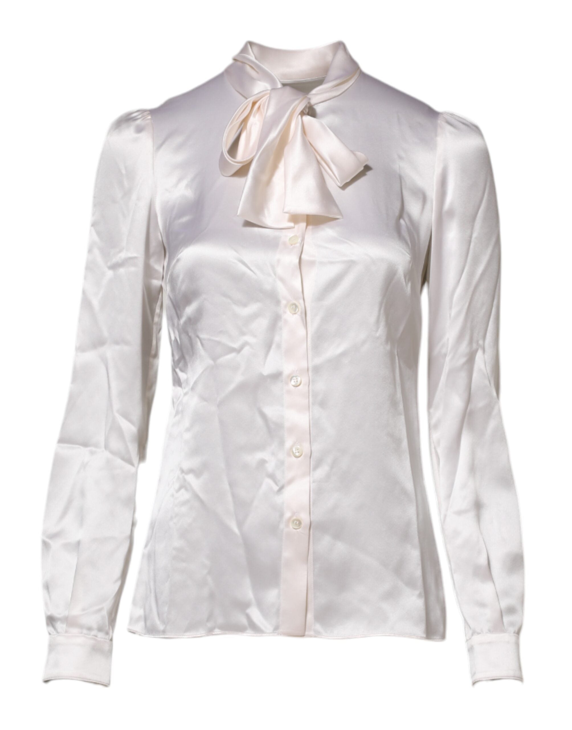 Dolce &amp; Gabbana White Ascot Collar langærmet blusetop