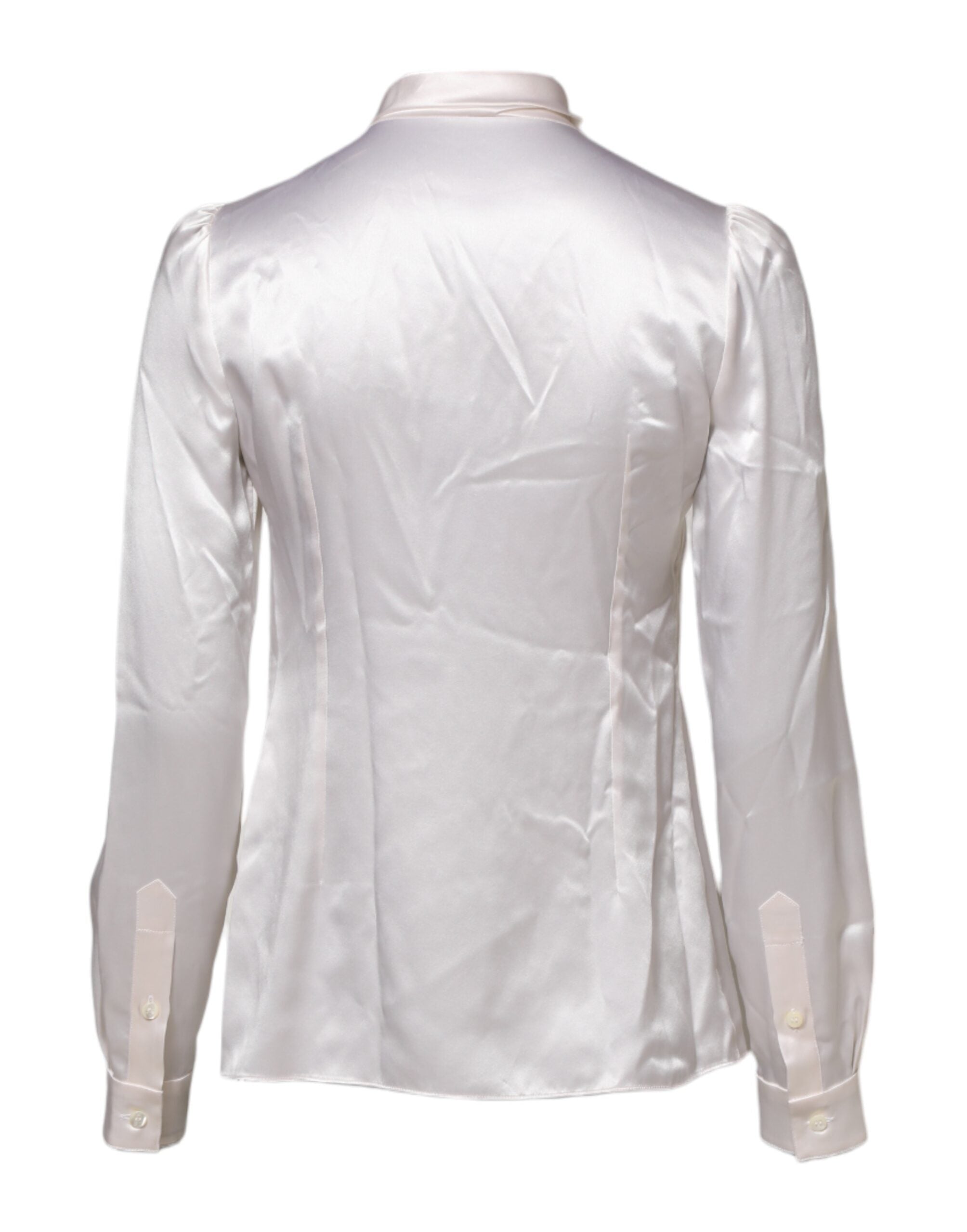 Dolce &amp; Gabbana White Ascot Collar langærmet blusetop