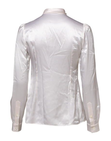 Dolce &amp; Gabbana White Ascot Collar langærmet blusetop