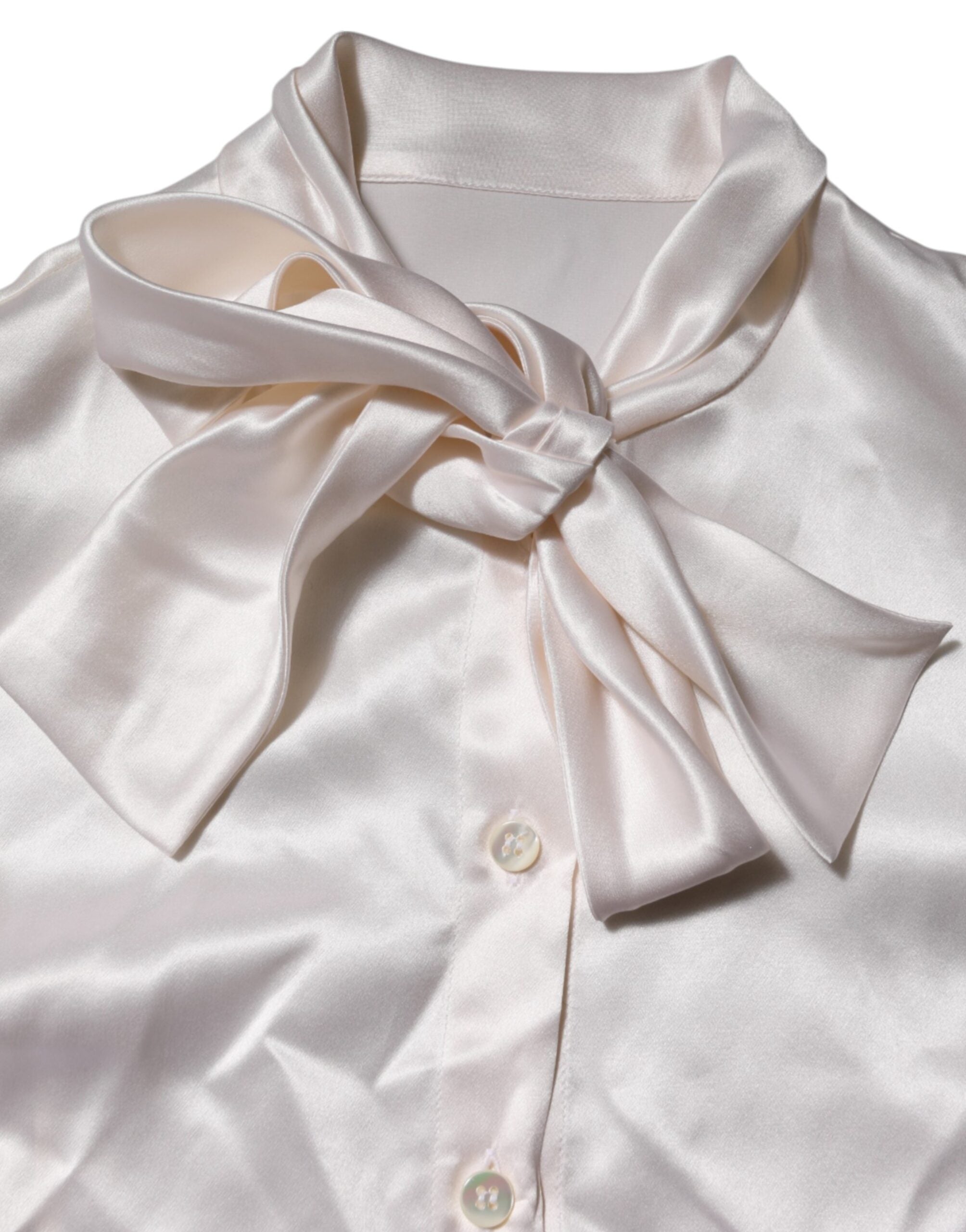 Dolce &amp; Gabbana White Ascot Collar langærmet blusetop