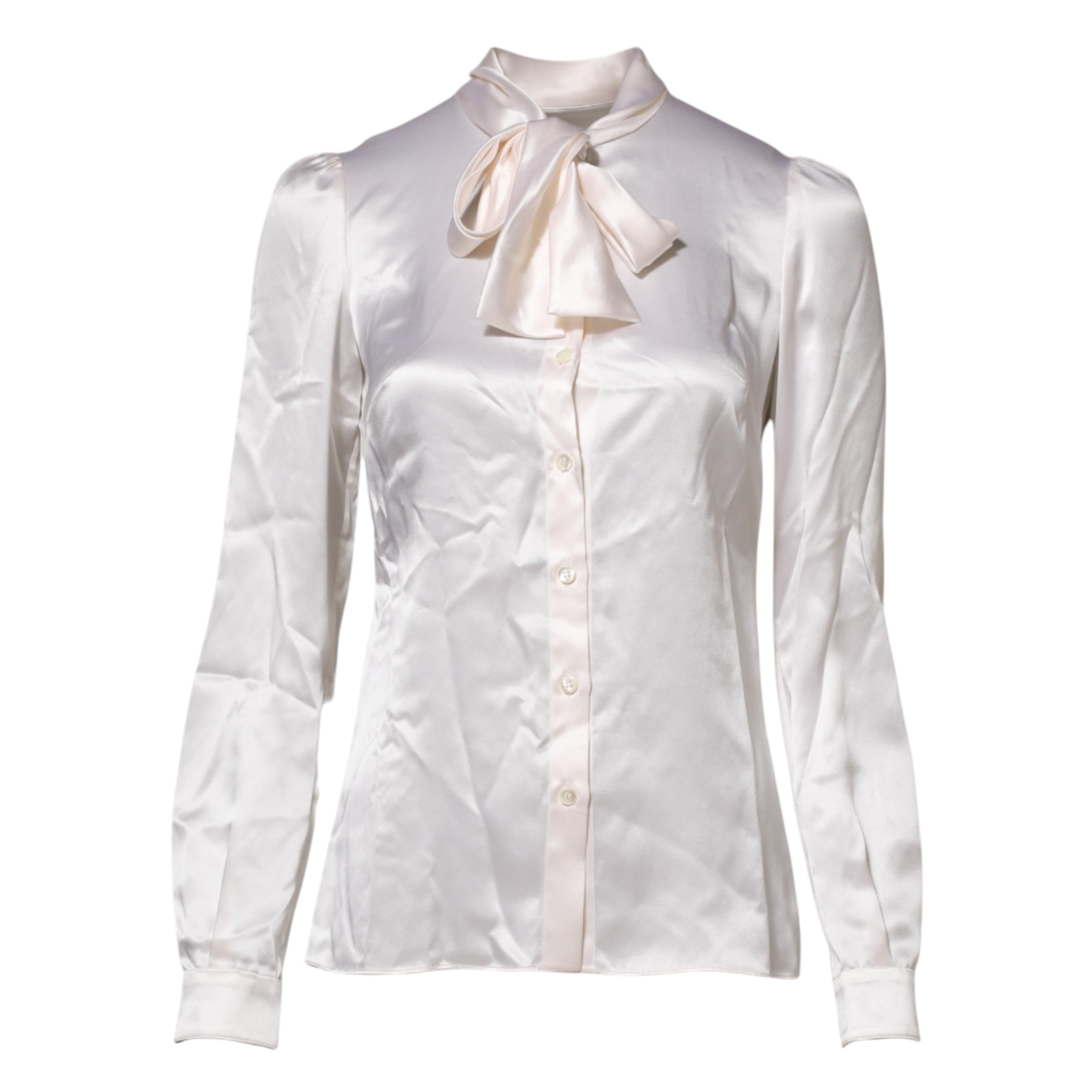 Dolce &amp; Gabbana White Ascot Collar langærmet blusetop
