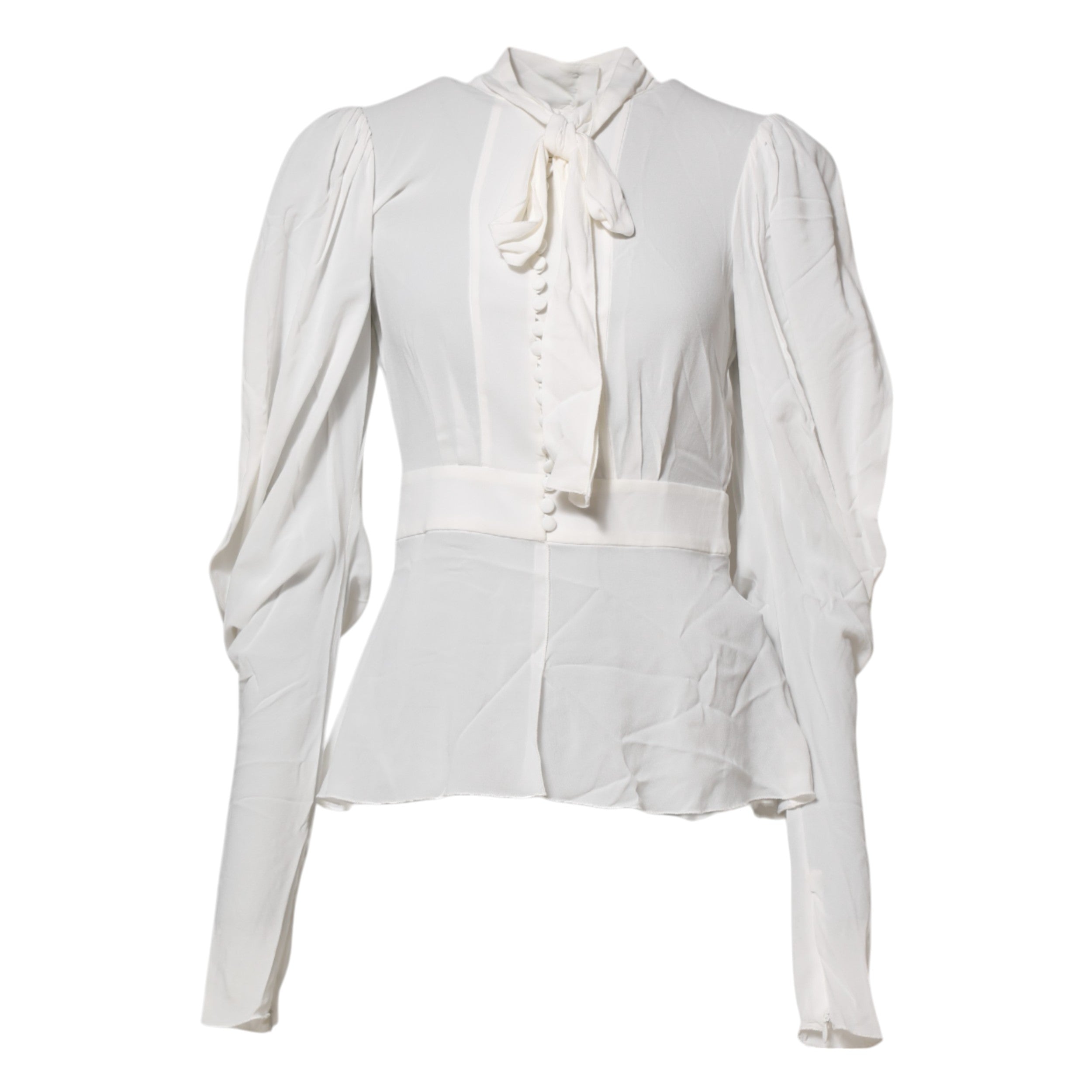 Dolce &amp; Gabbana Hvid Viskose Top med Ascot-krave og Lange Ærmer