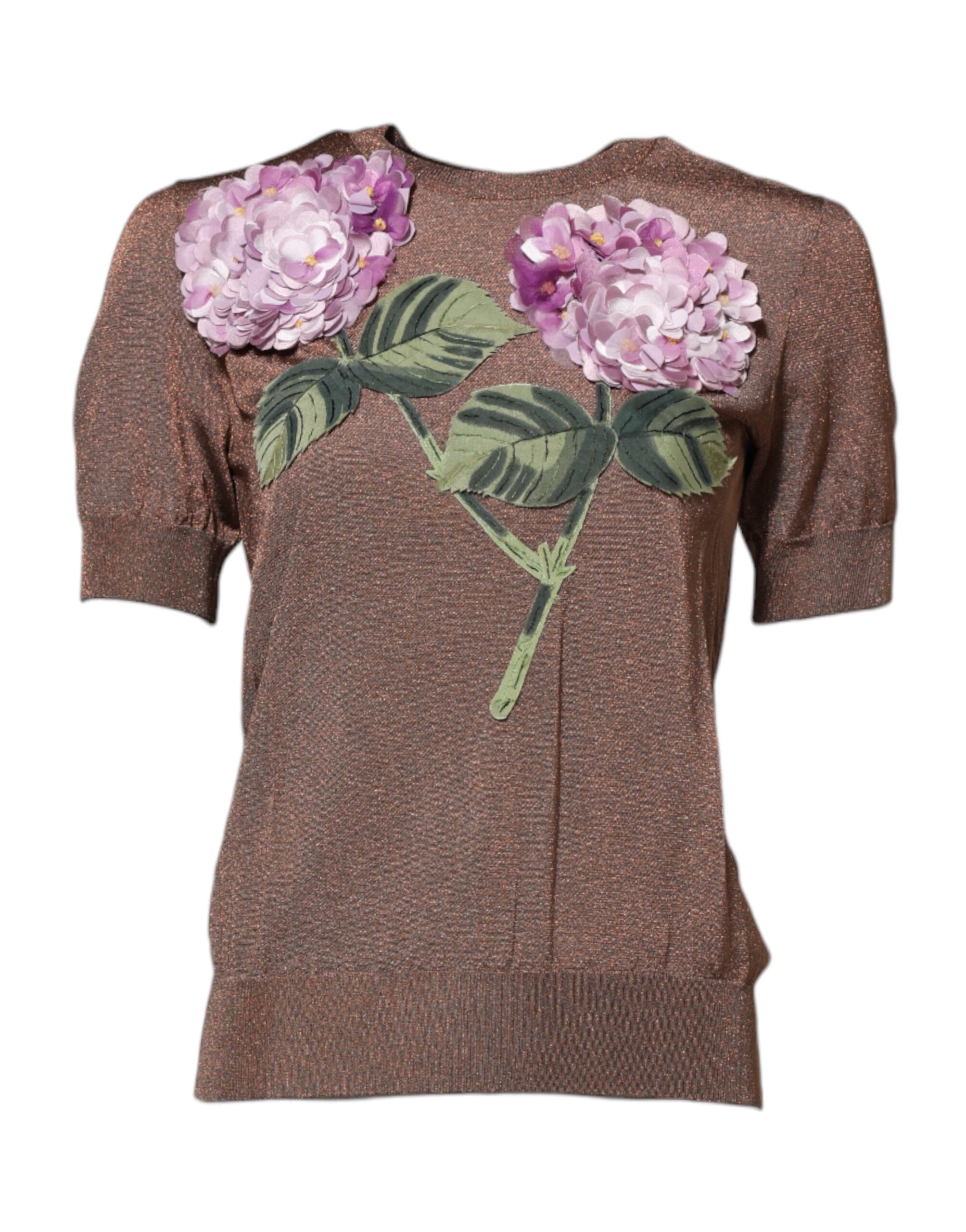 Dolce &amp; Gabbana Brun Lily-udsmykket blusetop med rund hals