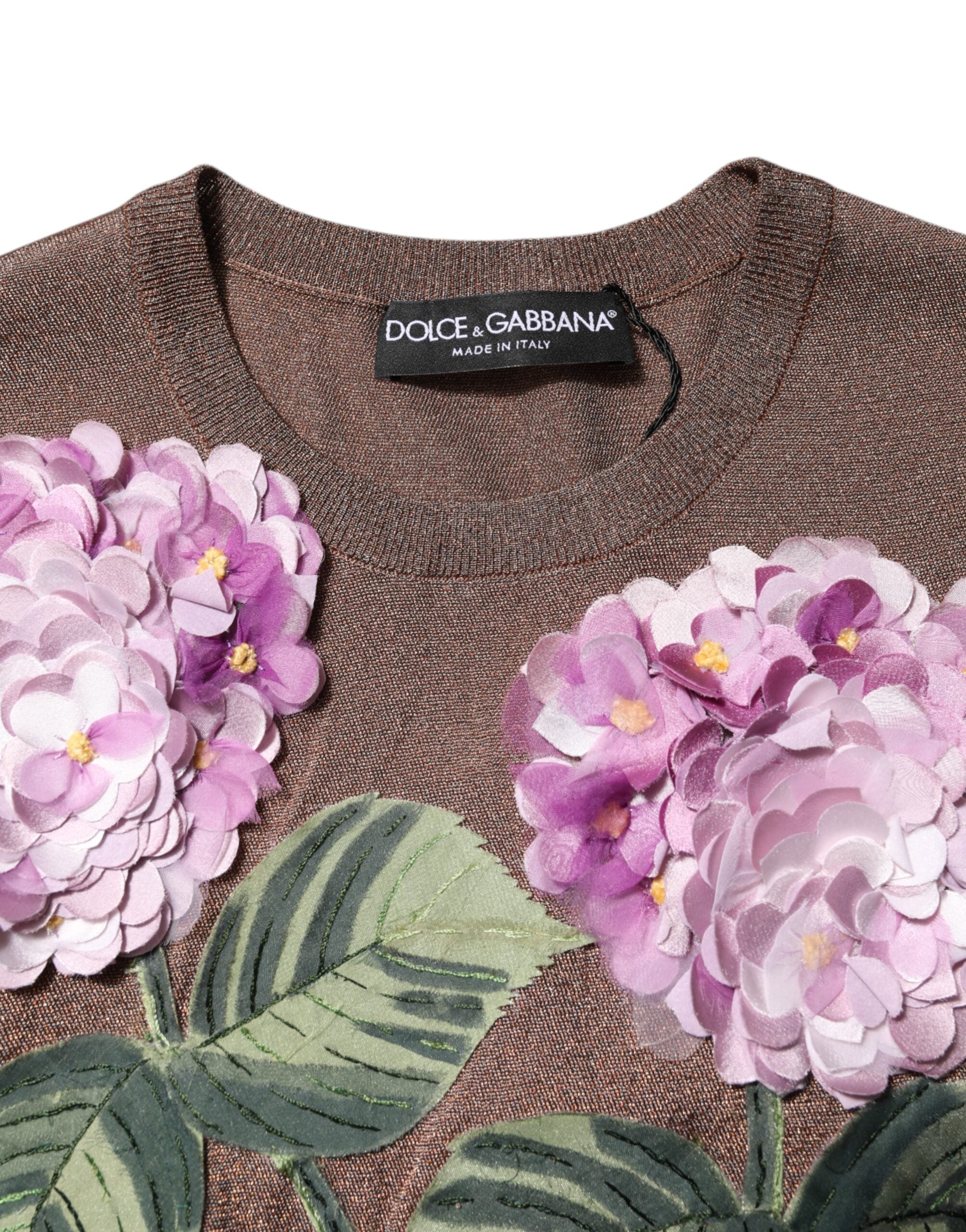 Dolce &amp; Gabbana Brun Lily-udsmykket blusetop med rund hals