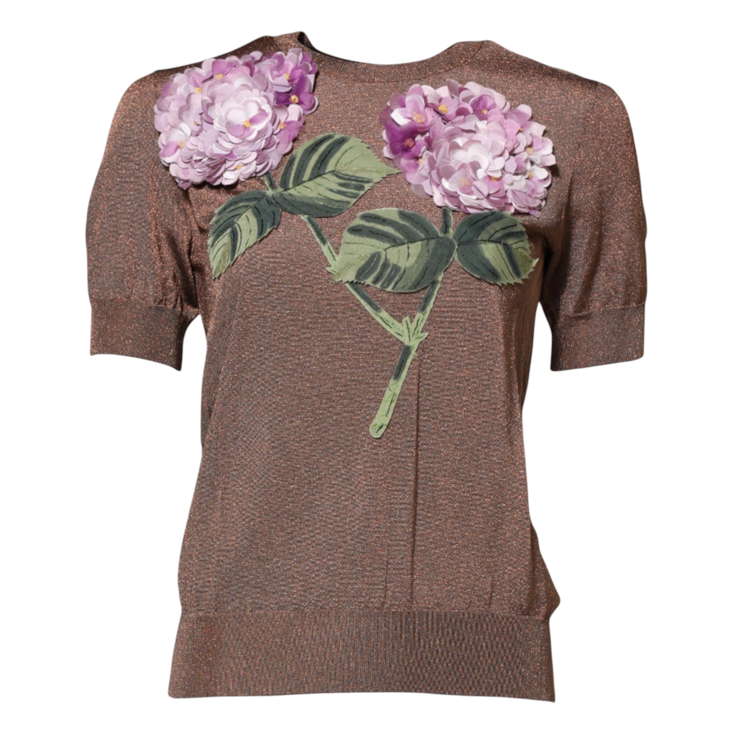 Dolce &amp; Gabbana Brun Lily-udsmykket blusetop med rund hals