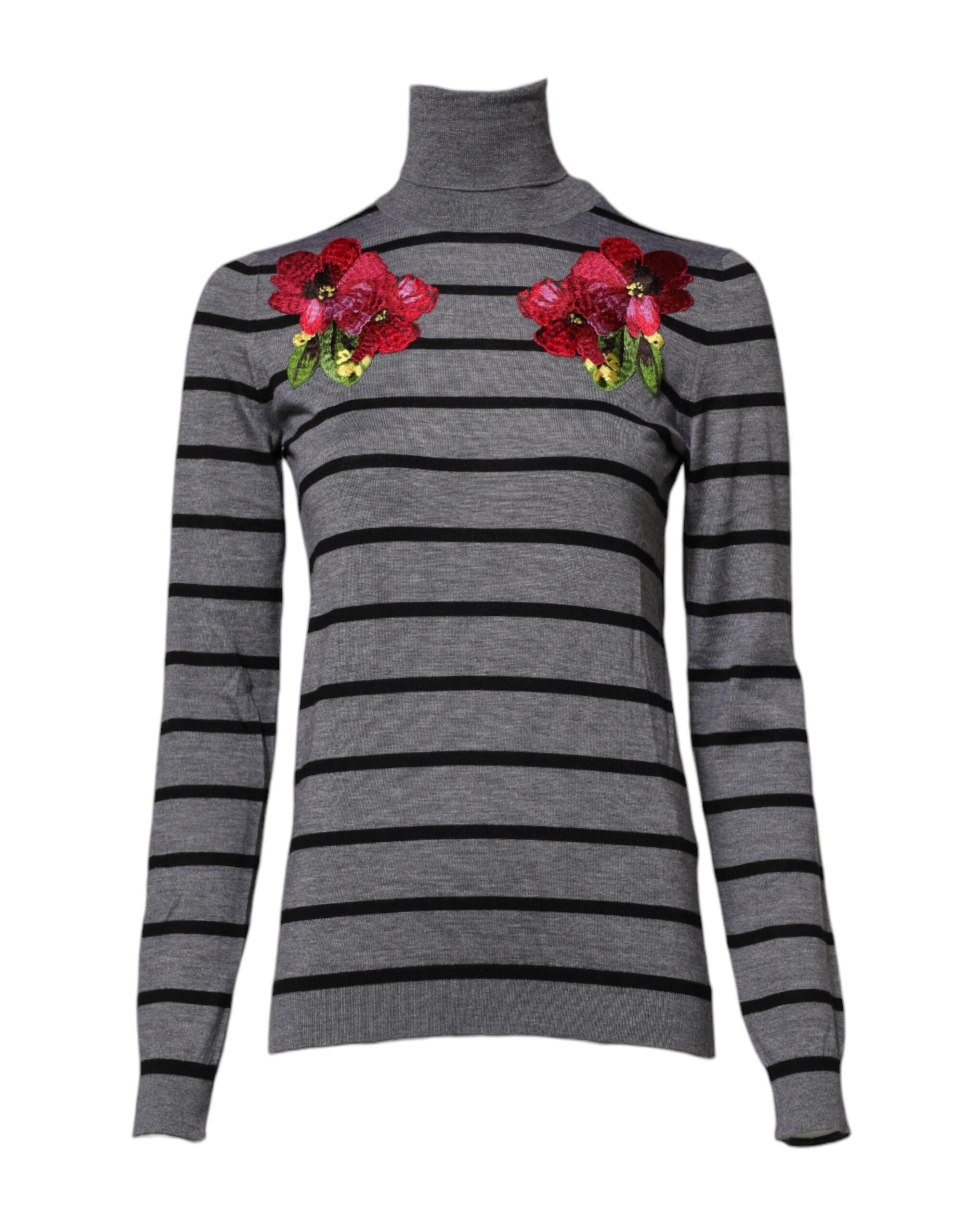 Dolce &amp; Gabbana Grå Blomsterbroderet Pullover Sweater