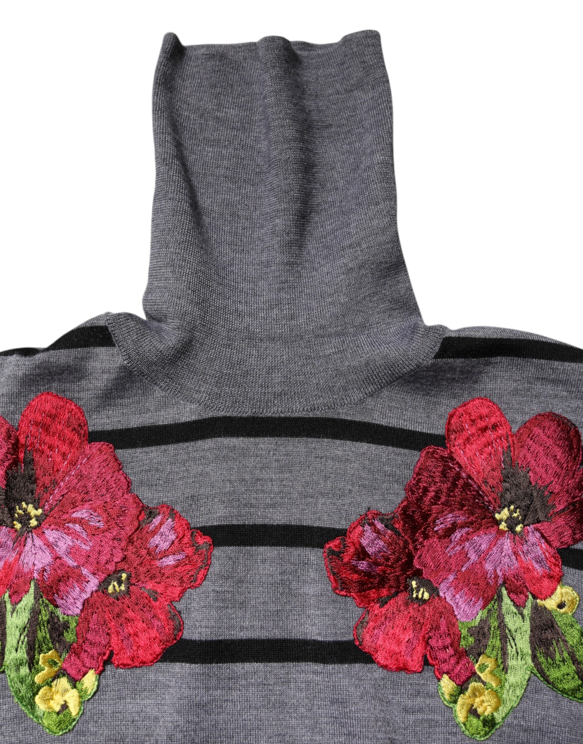 Dolce &amp; Gabbana Grå Blomsterbroderet Pullover Sweater