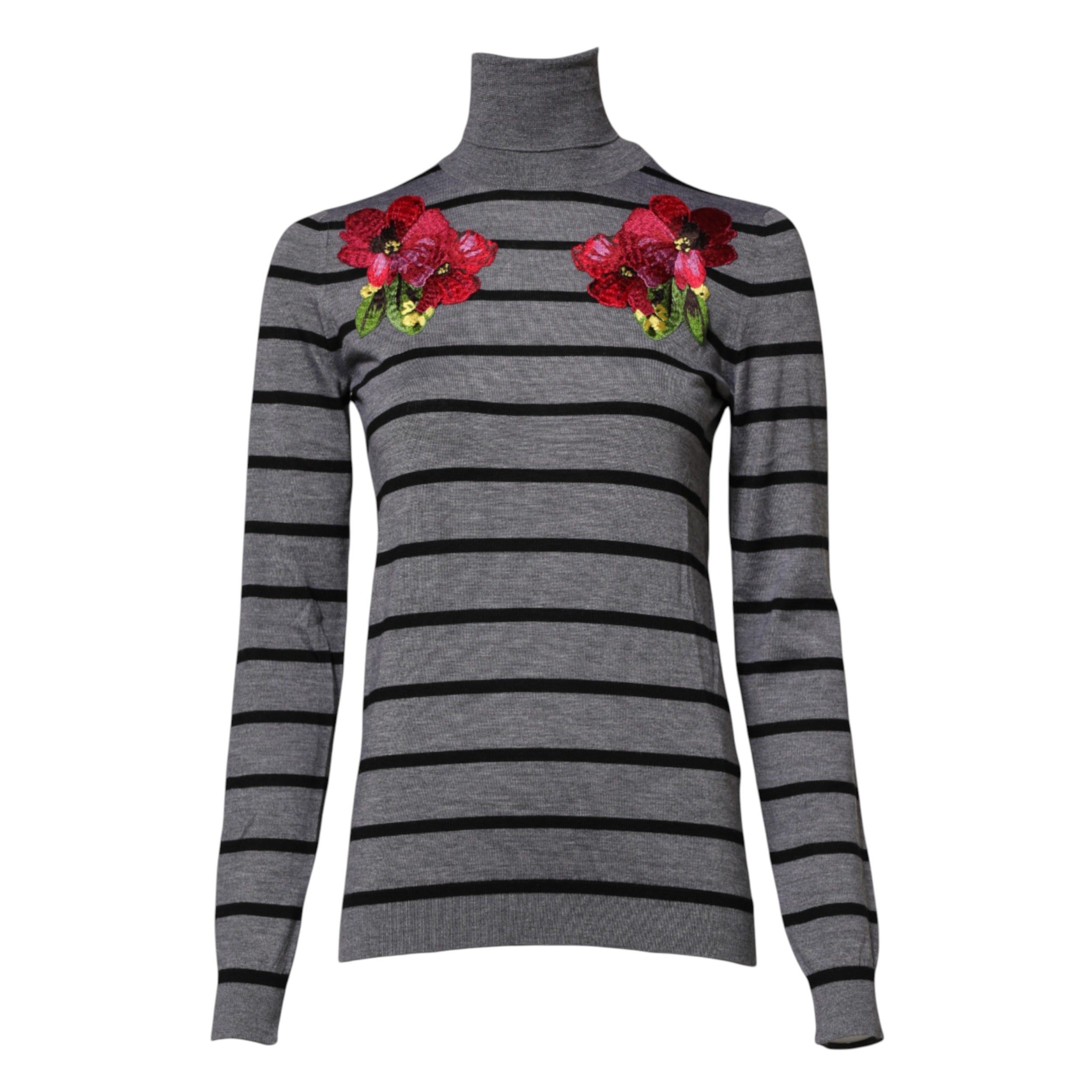 Dolce &amp; Gabbana Grå Blomsterbroderet Pullover Sweater