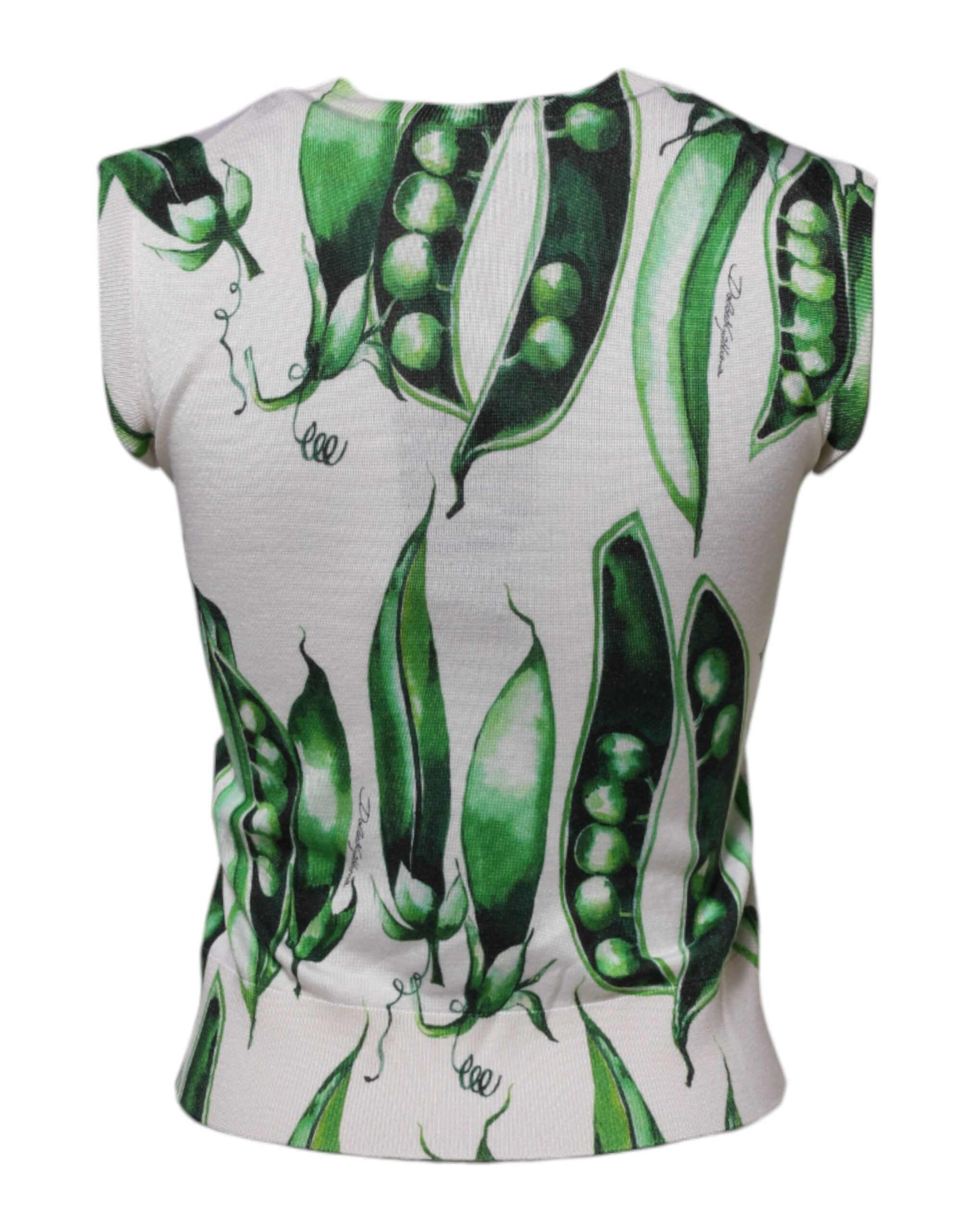 Dolce &amp; Gabbana Hvid Grøn Ærteprint Ærmeløs Bluse Top