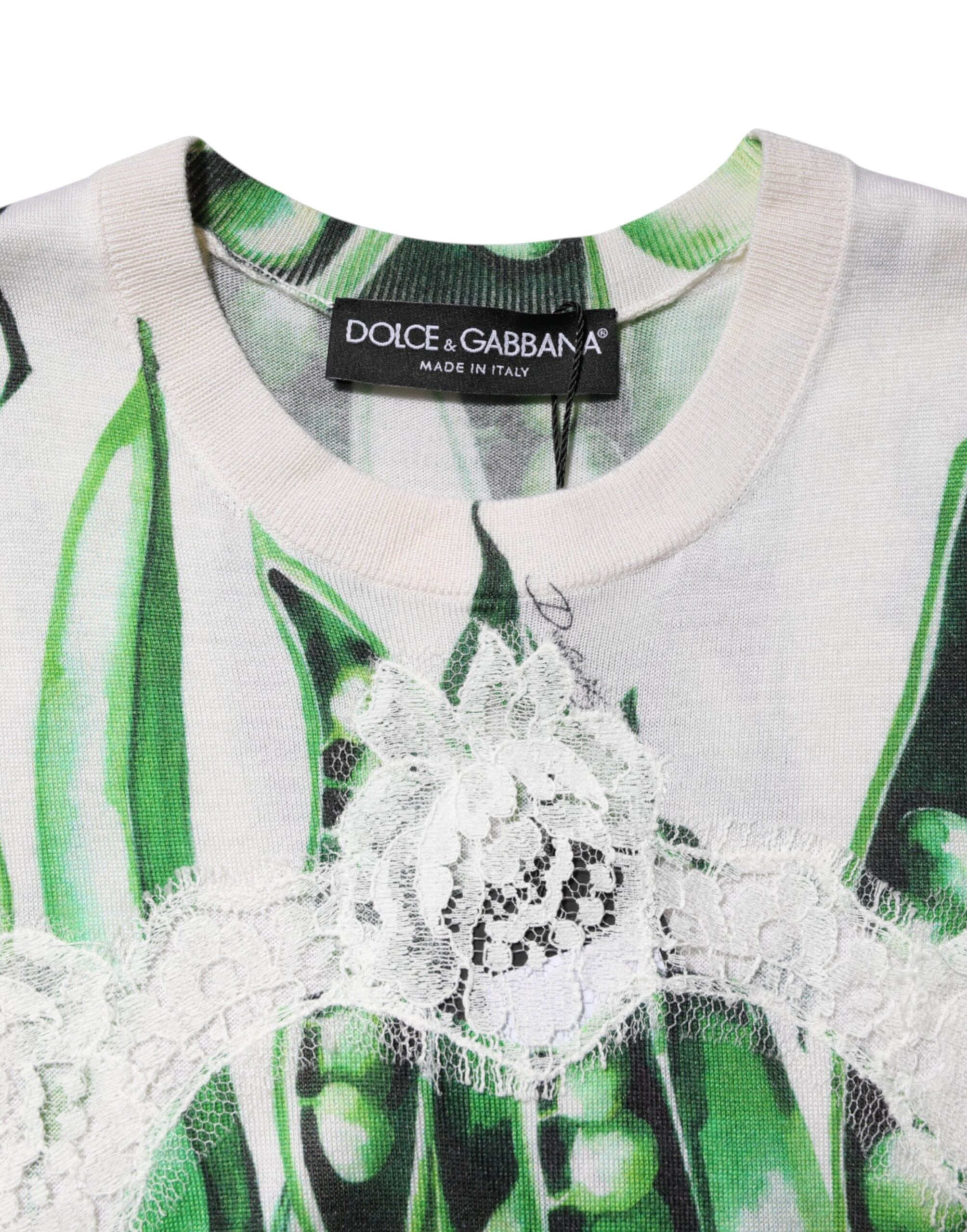 Dolce &amp; Gabbana Hvid Grøn Ærteprint Ærmeløs Bluse Top