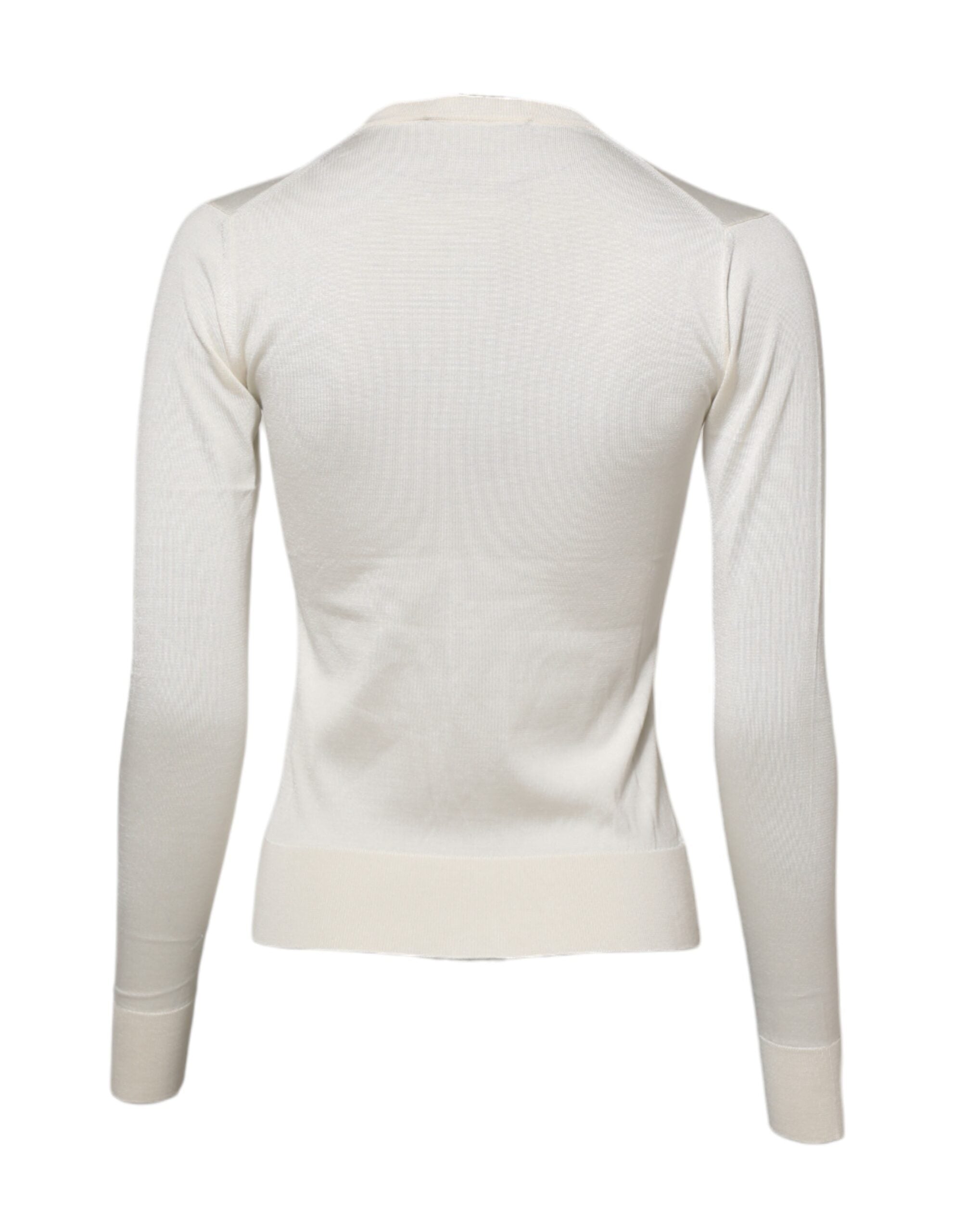 Dolce &amp; Gabbana Hvid Silke Lilje Udsmykket Cardigan Sweater