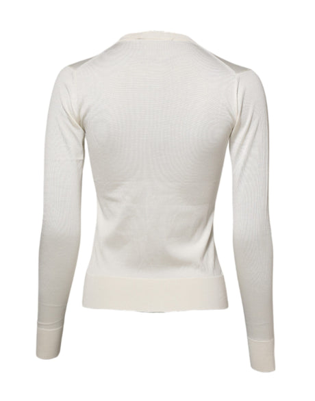 Dolce &amp; Gabbana Hvid Silke Lilje Udsmykket Cardigan Sweater