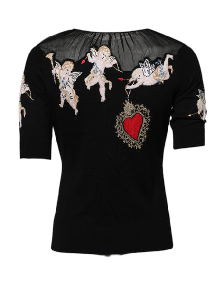 Dolce &amp; Gabbana Sort Sacred Heart Broderet Rund Hals Top