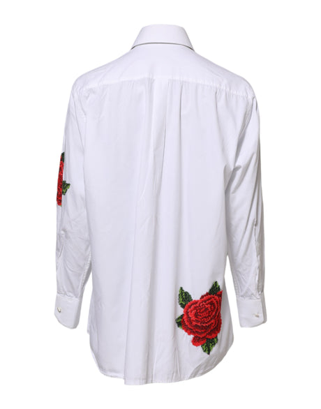 Dolce &amp; Gabbana Hvid Rose Broderet Kravet Skjortop