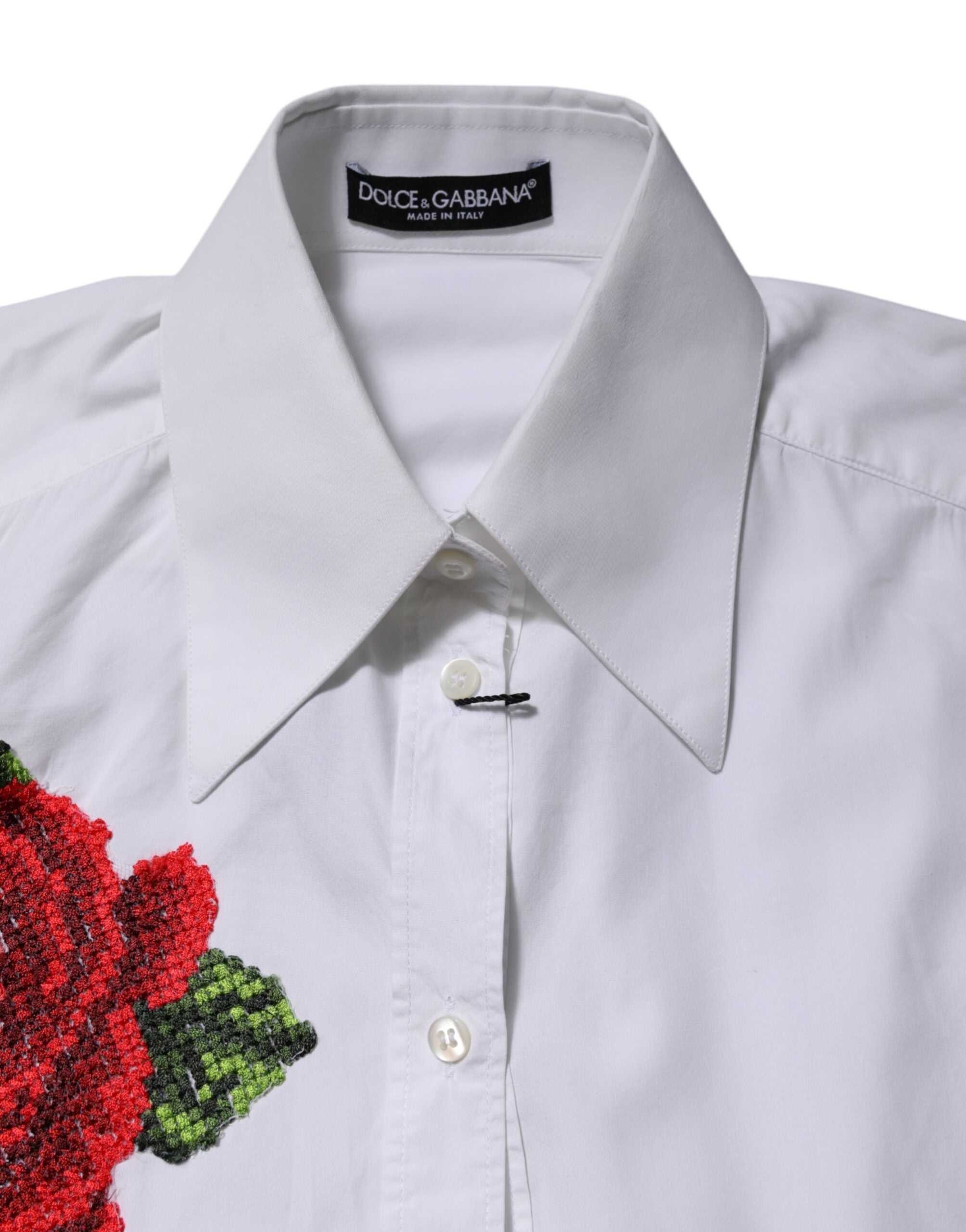 Dolce &amp; Gabbana Hvid Rose Broderet Kravet Skjortop