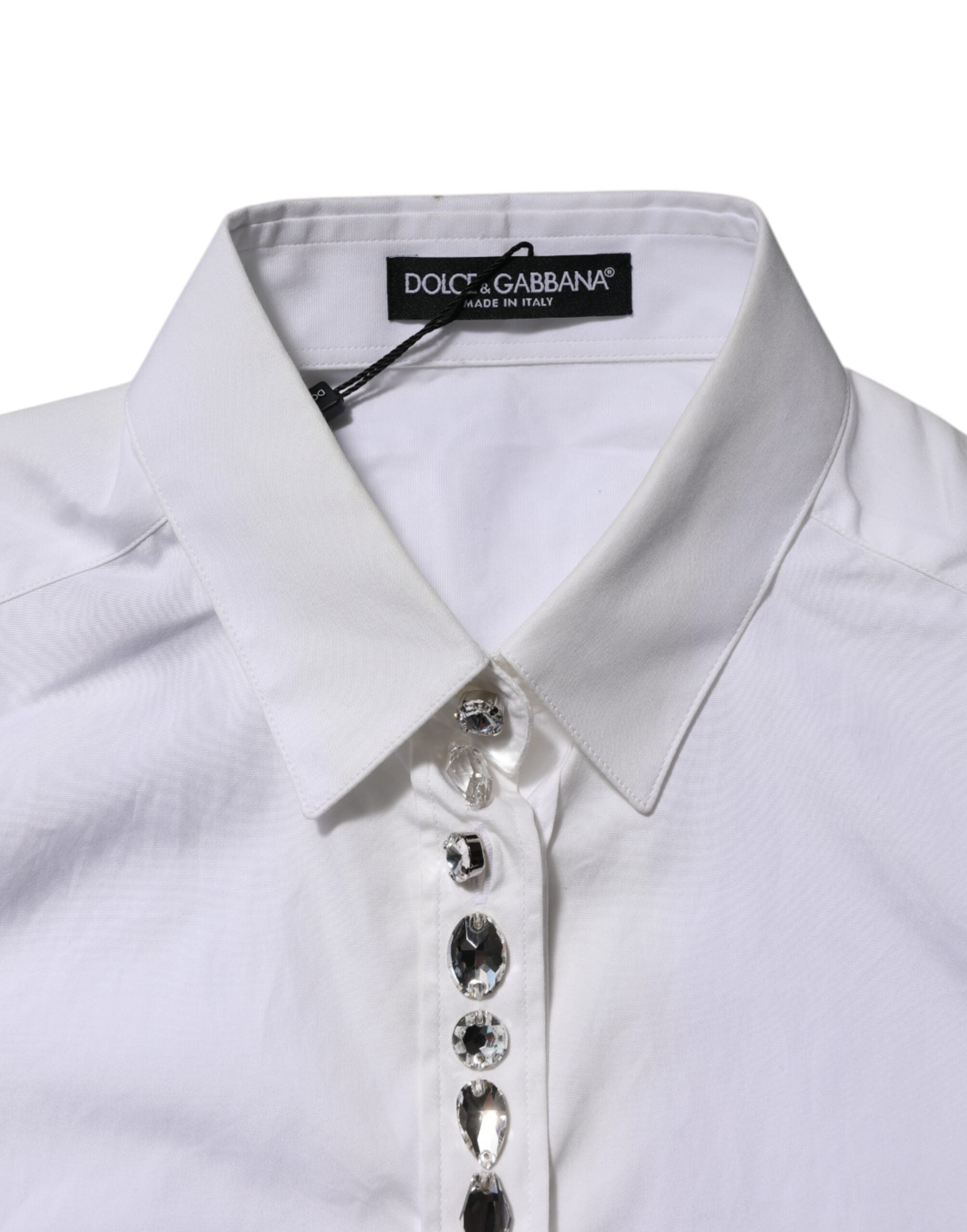 Dolce &amp; Gabbana Vit Kristallutsmyckad Skjortopp Med Krage