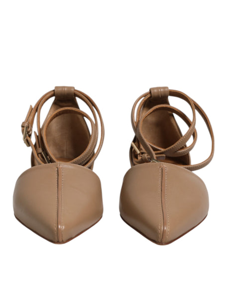 Max Mara Beige Leather Pointed Toe Sandals Ballet Flat Shoes
