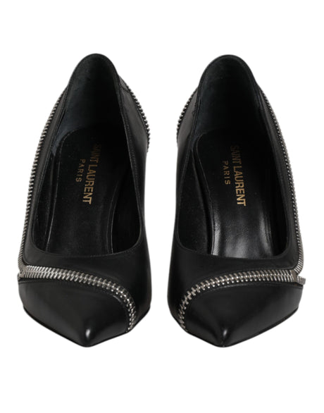 Saint Laurent White Black Leather Pointed Toe Heels Shoes