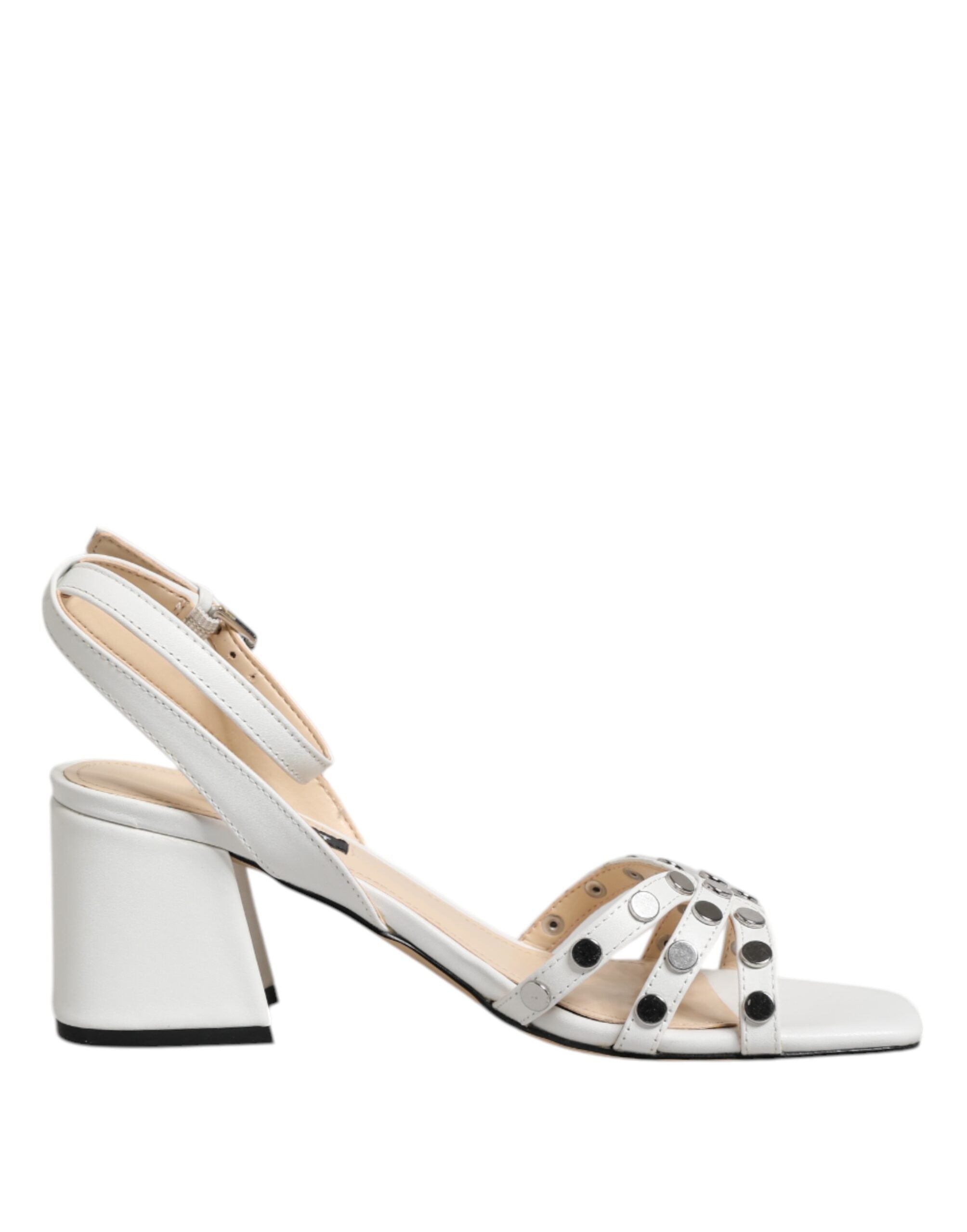 Nine West Hvide Sandaler med Blokhæl og Nitter og Slip-In Rem