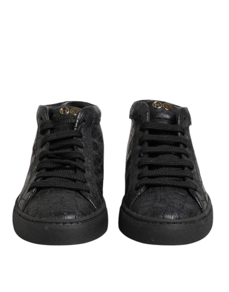 HIDE &amp; JACK Sorte Læder Sneakers Med Snørebånd Mellemhøje Sneakers