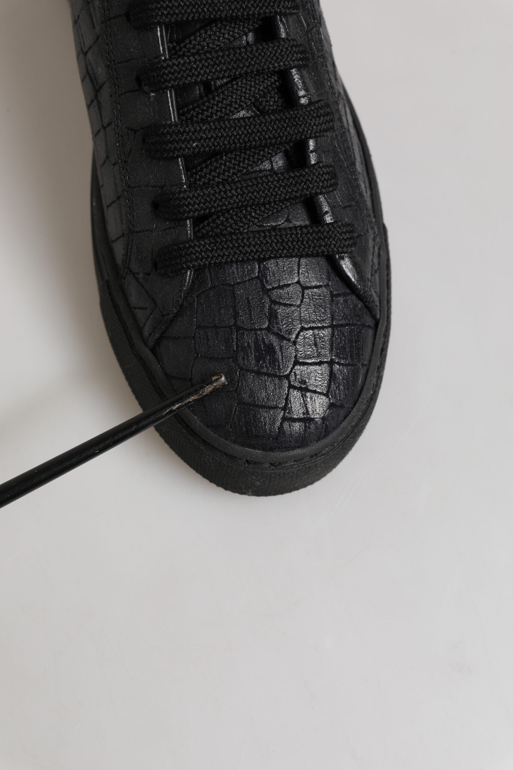 HIDE & JACK Black Leather Lace Up Mid Top Sneakers Shoes