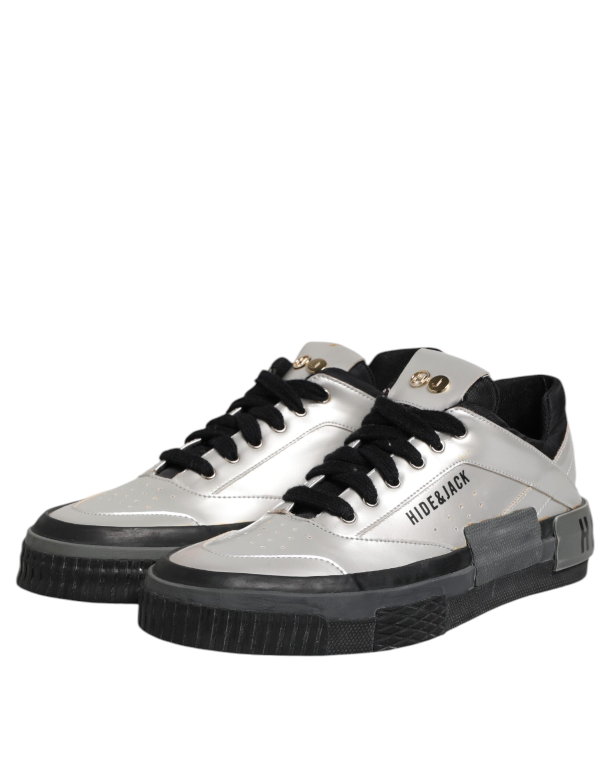 HIDE &amp; JACK Sølvfarvede Lave Sneakers i Læder med Snørebånd
