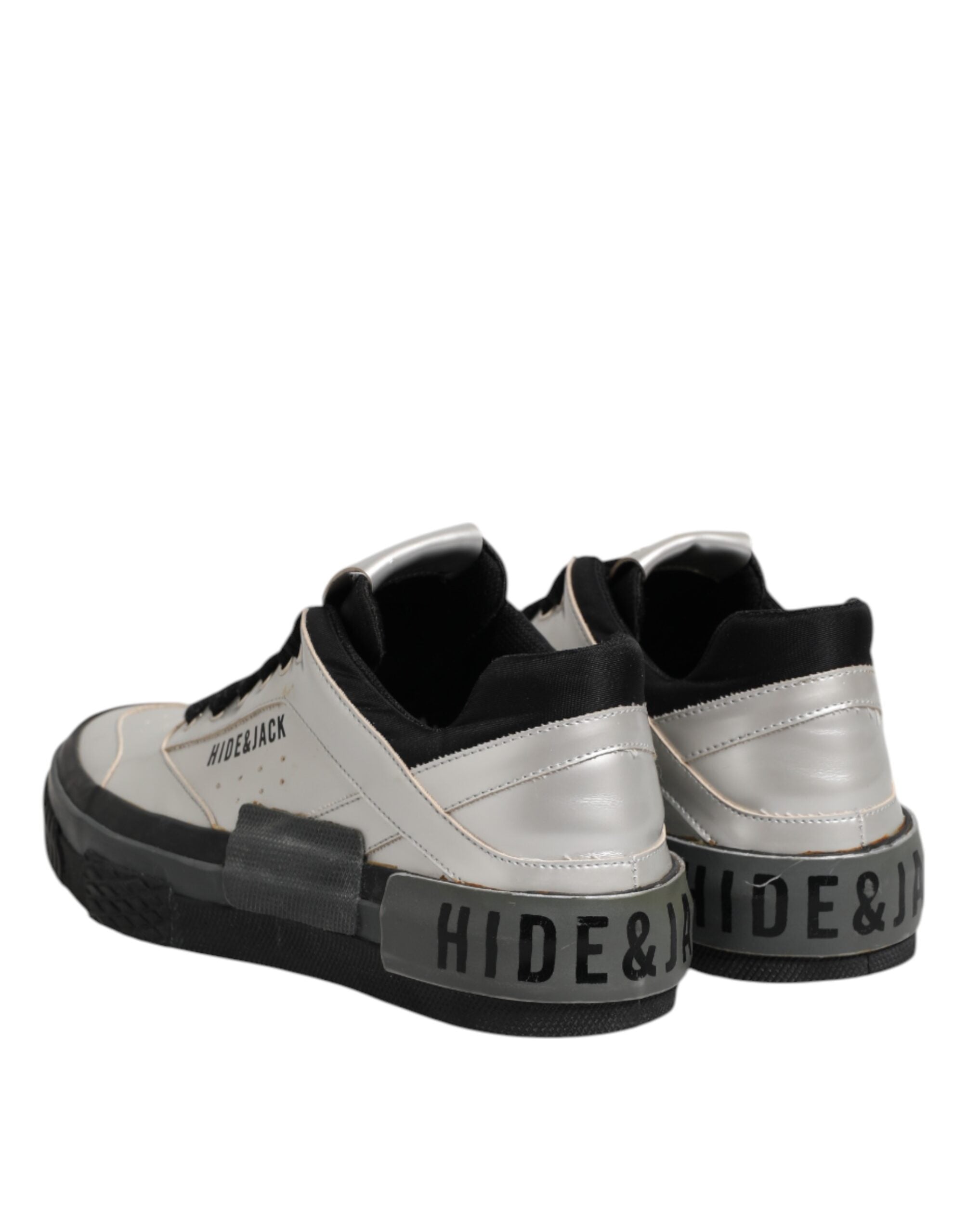 HIDE &amp; JACK Sølvfarvede Lave Sneakers i Læder med Snørebånd