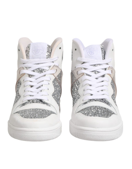 Chiara Ferragni Hvide Sølv Høje Sneakers Damesko