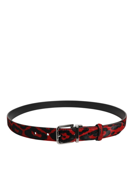 Dolce &amp; Gabbana Sort Rød Leopard Sølv Metalspænde Bælte