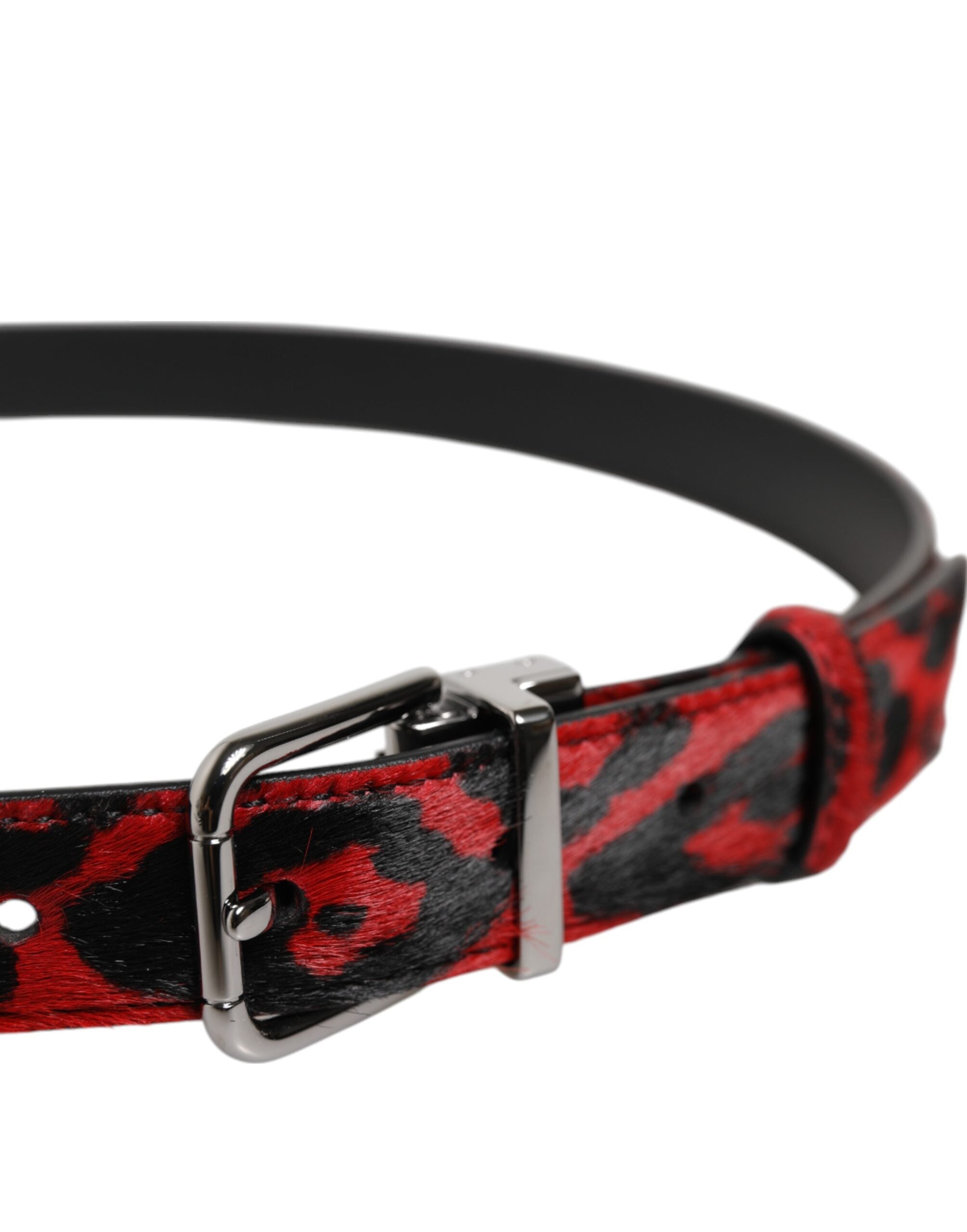 Dolce &amp; Gabbana Sort Rød Leopard Sølv Metalspænde Bælte