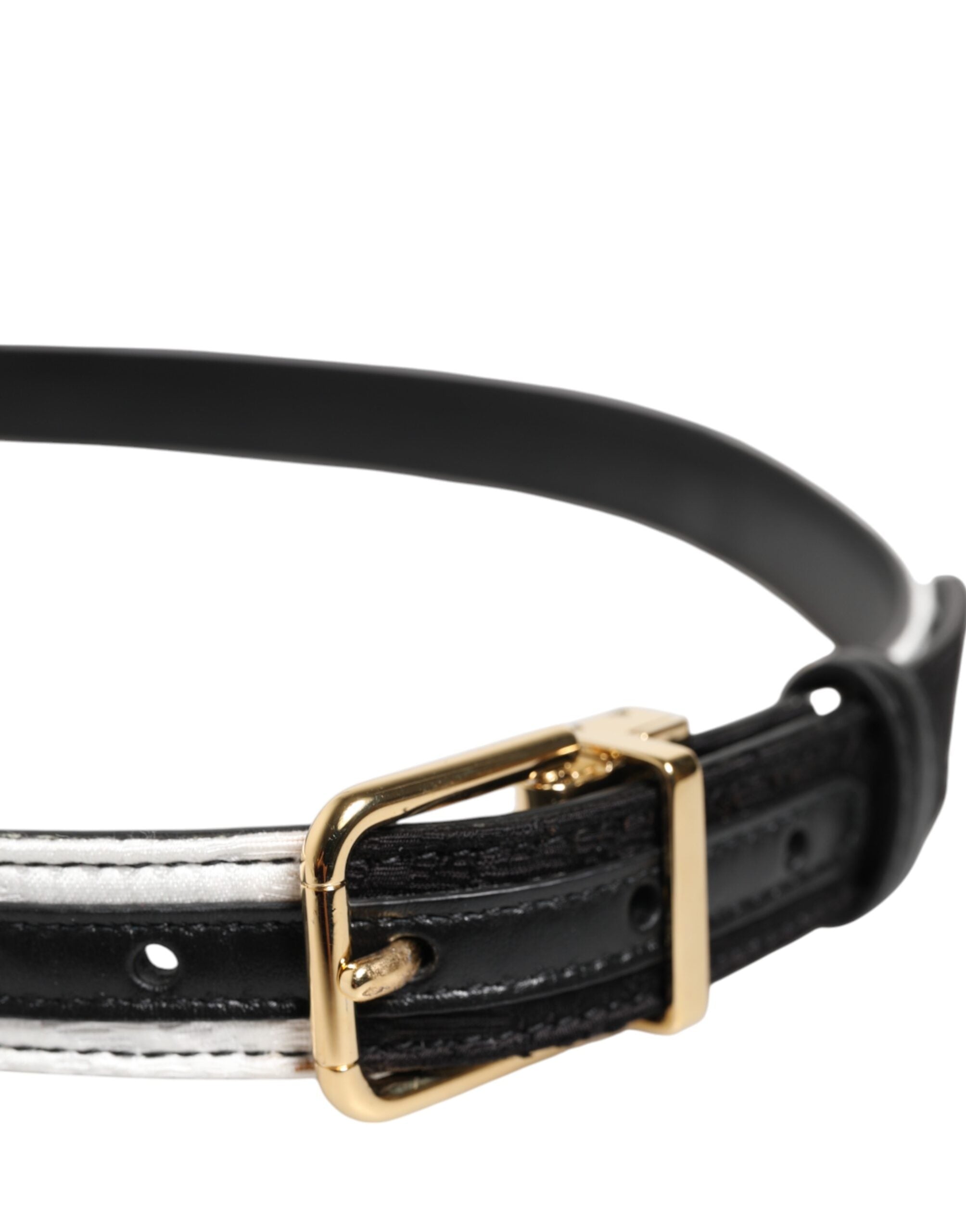 Dolce &amp; Gabbana Sort Hvid Patchwork Guld Metal Spænde Bælte