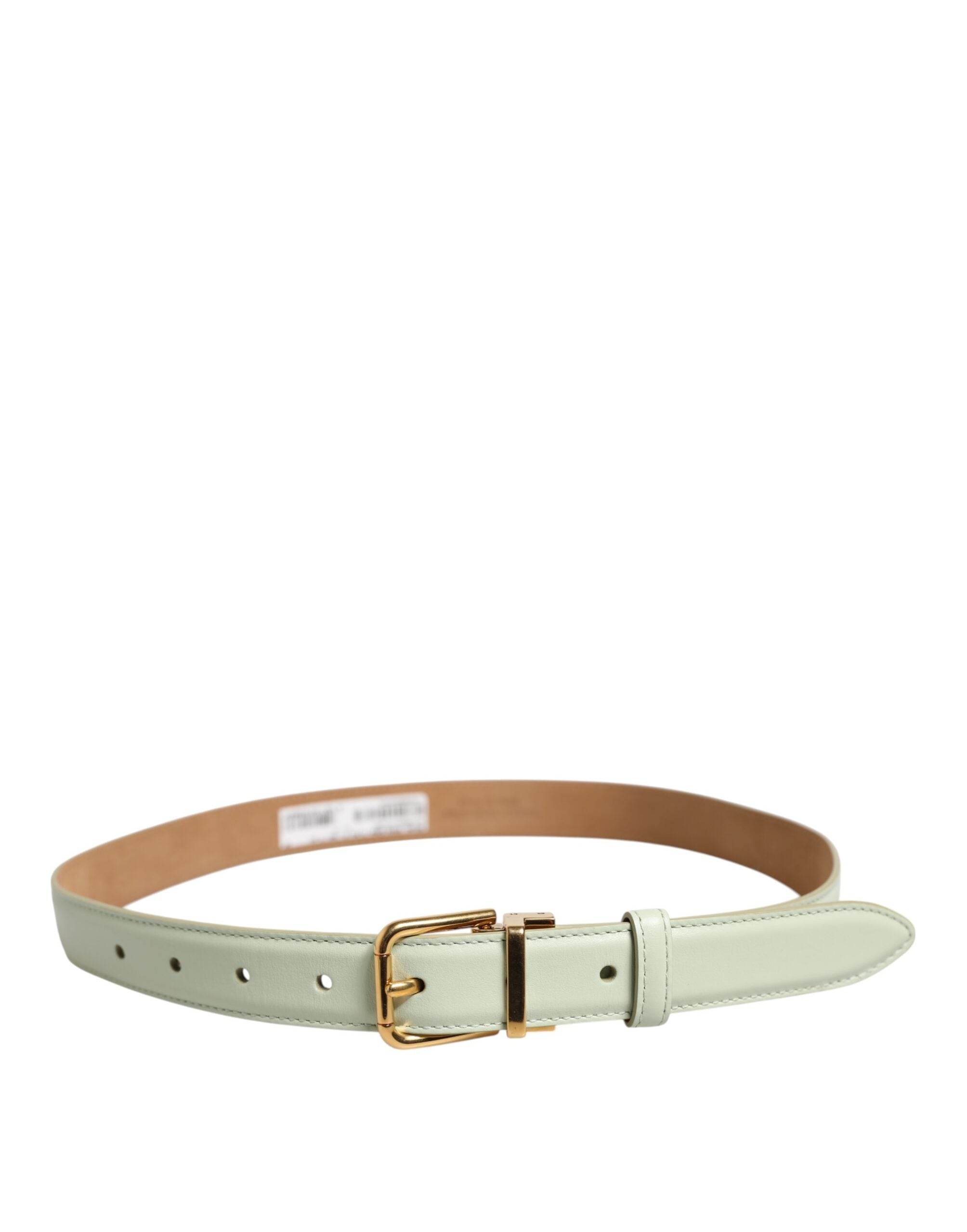 Dolce & Gabbana Light Green Leather Gold Metal Buckle Belt - Hilstor