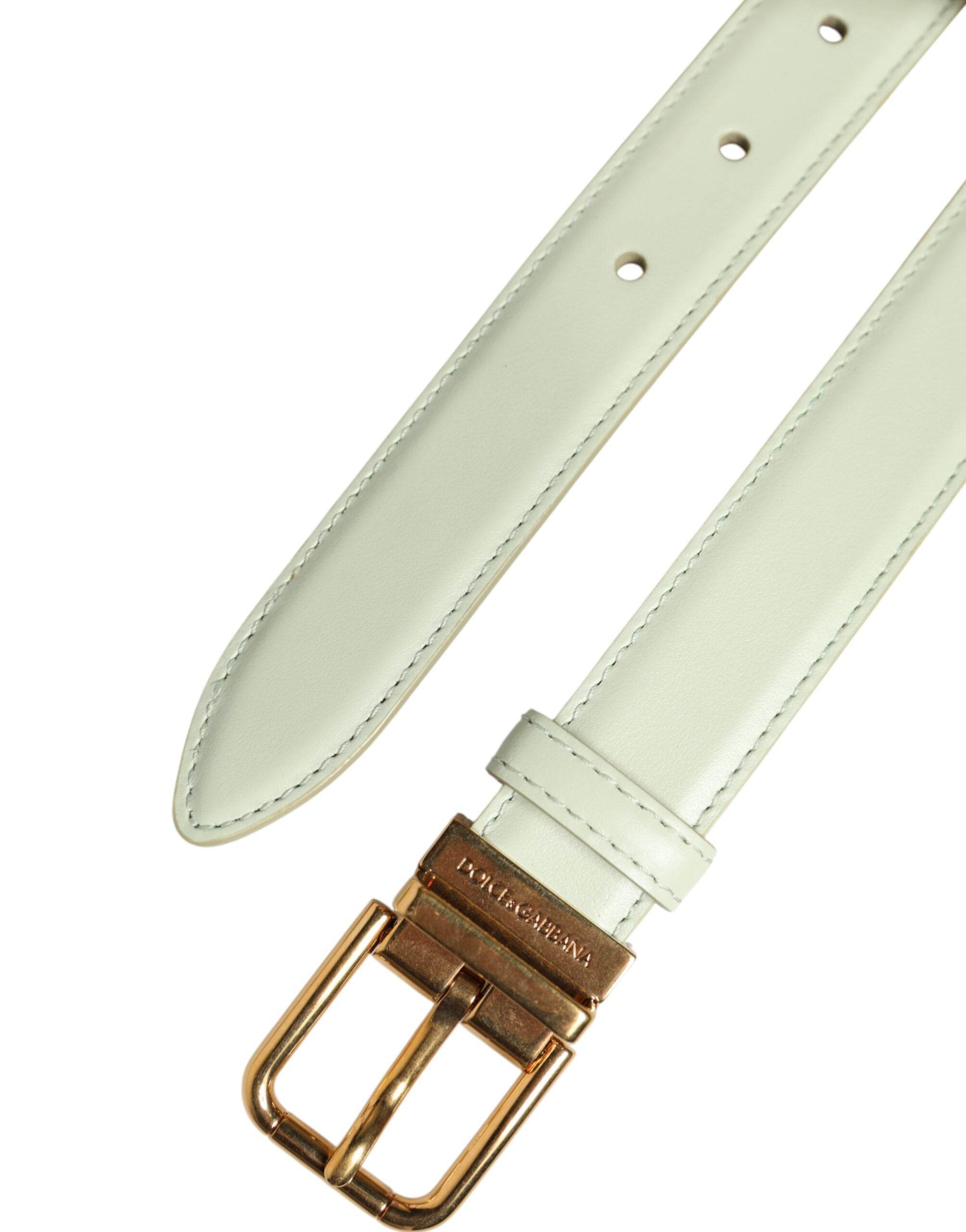Dolce & Gabbana Light Green Leather Gold Metal Buckle Belt - Hilstor