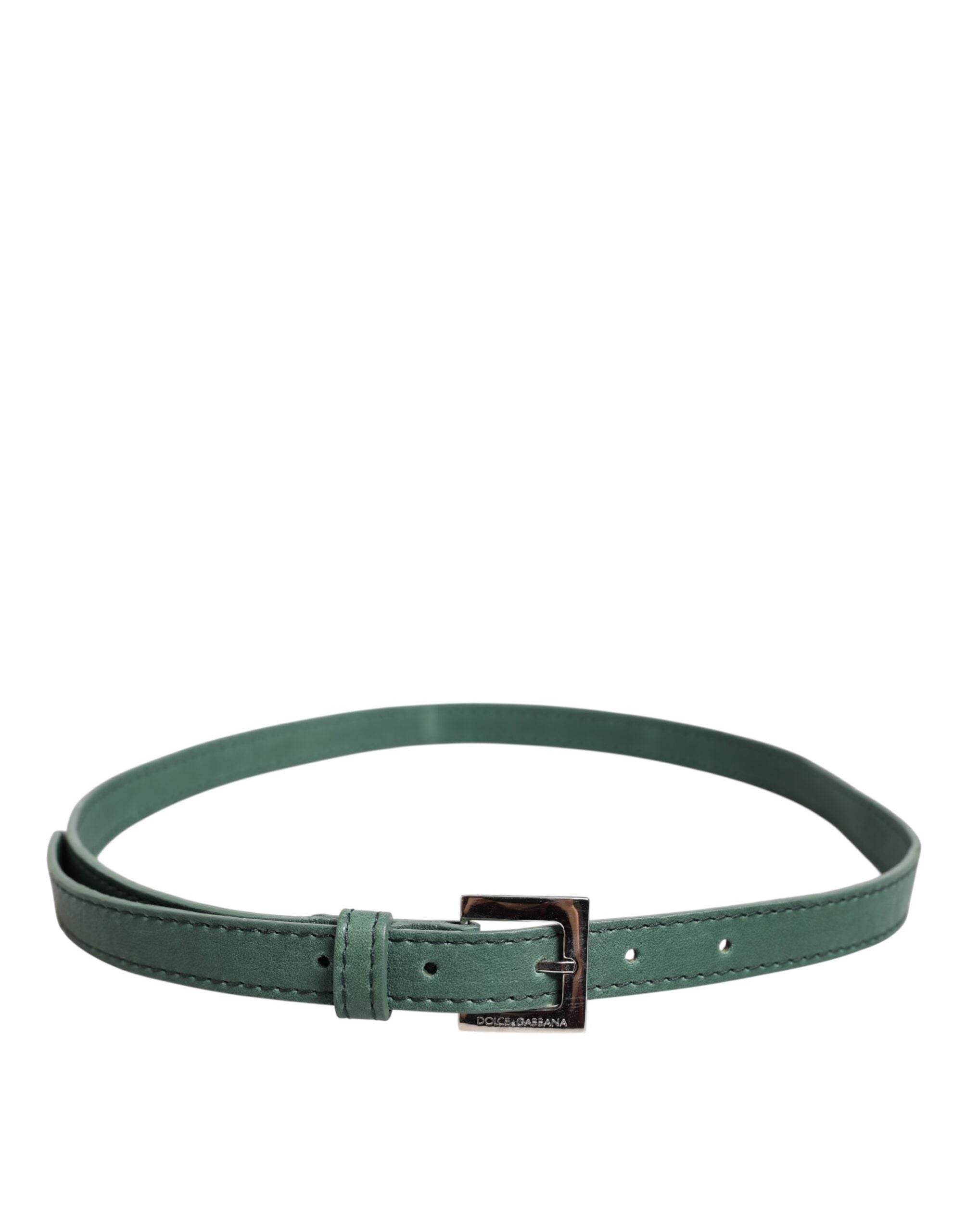 Dolce & Gabbana Dark Green Leather Silver Metal Buckle Belt - Hilstor