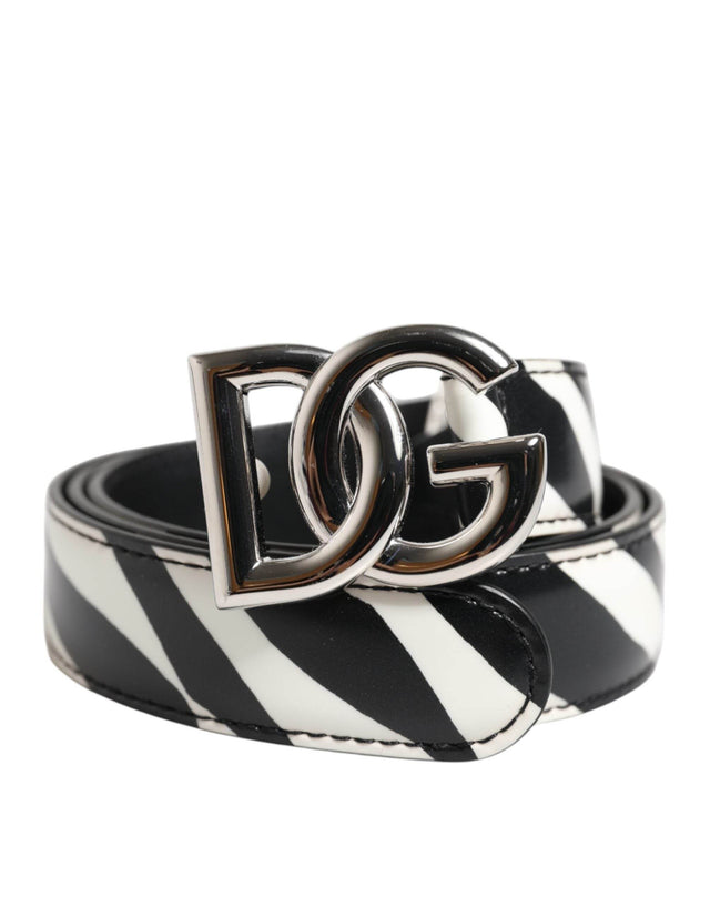 Dolce & Gabbana Black White Leather Silver Metal Buckle Belt - Hilstor