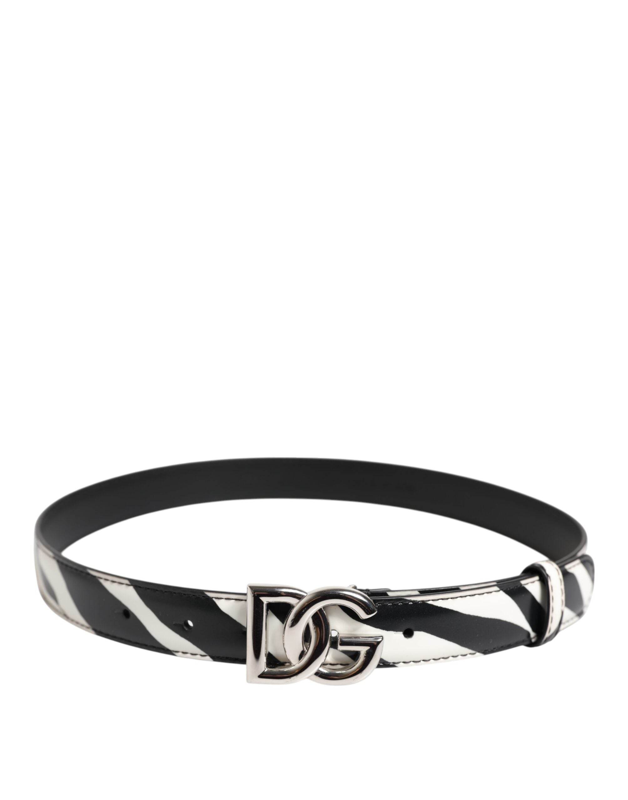 Dolce & Gabbana Black White Leather Silver Metal Buckle Belt - Hilstor