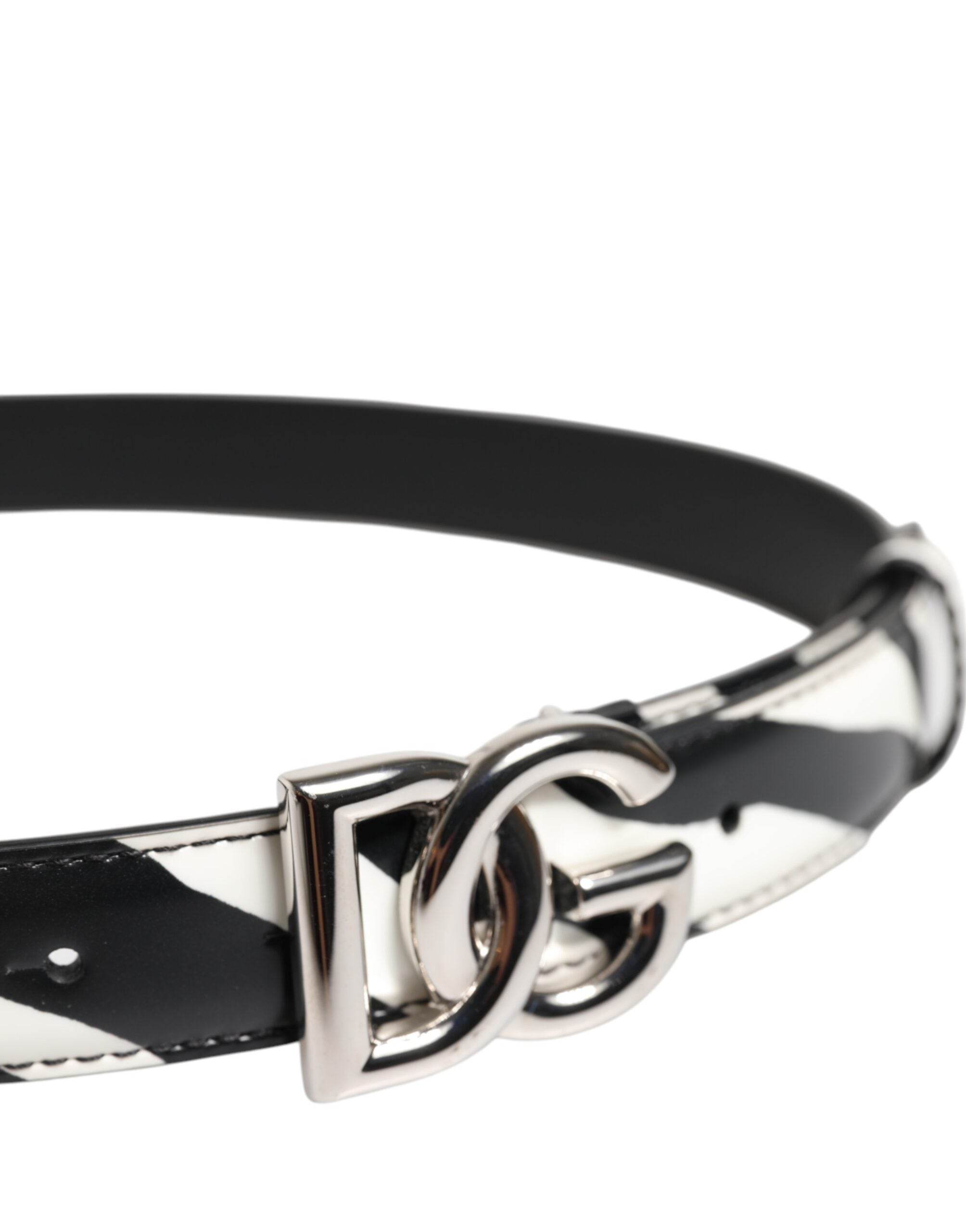 Dolce & Gabbana Black White Leather Silver Metal Buckle Belt - Hilstor