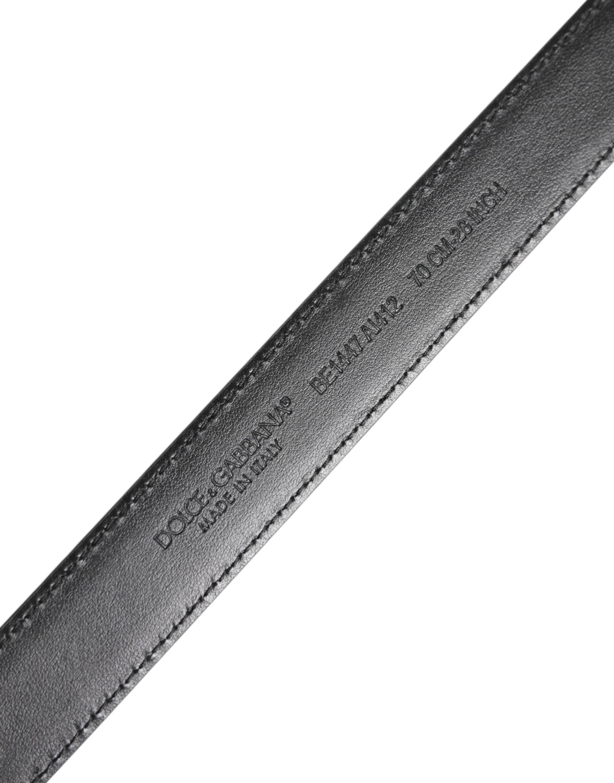 Dolce & Gabbana Black White Leather Silver Metal Buckle Belt - Hilstor